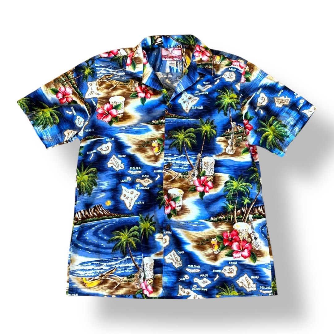 Vintage Vintage 90s RJC Hawaiian Shirt Island Map Print Blue Palm Size US L / EU 52-54 / 3 - 13 Thumbnail