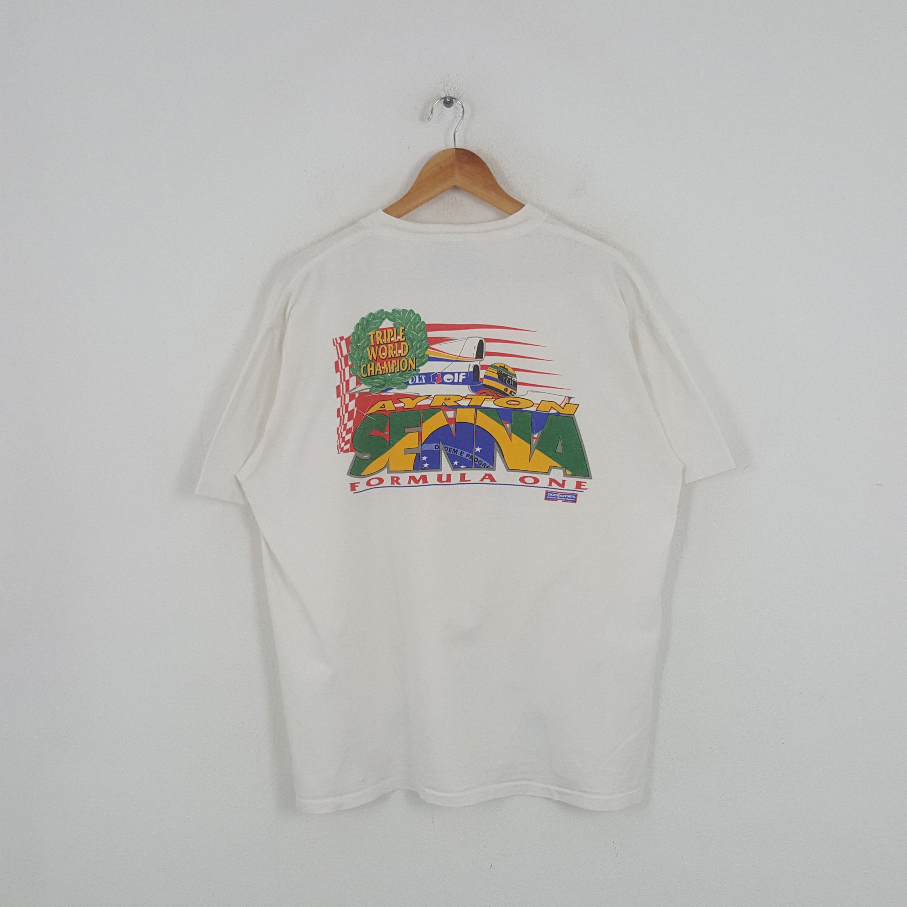 Vintage Vintage Avrton Senna Formula One Racing F1 Tshirt C276N37 Size US XL / EU 56 / 4 - 1 Thumbnail