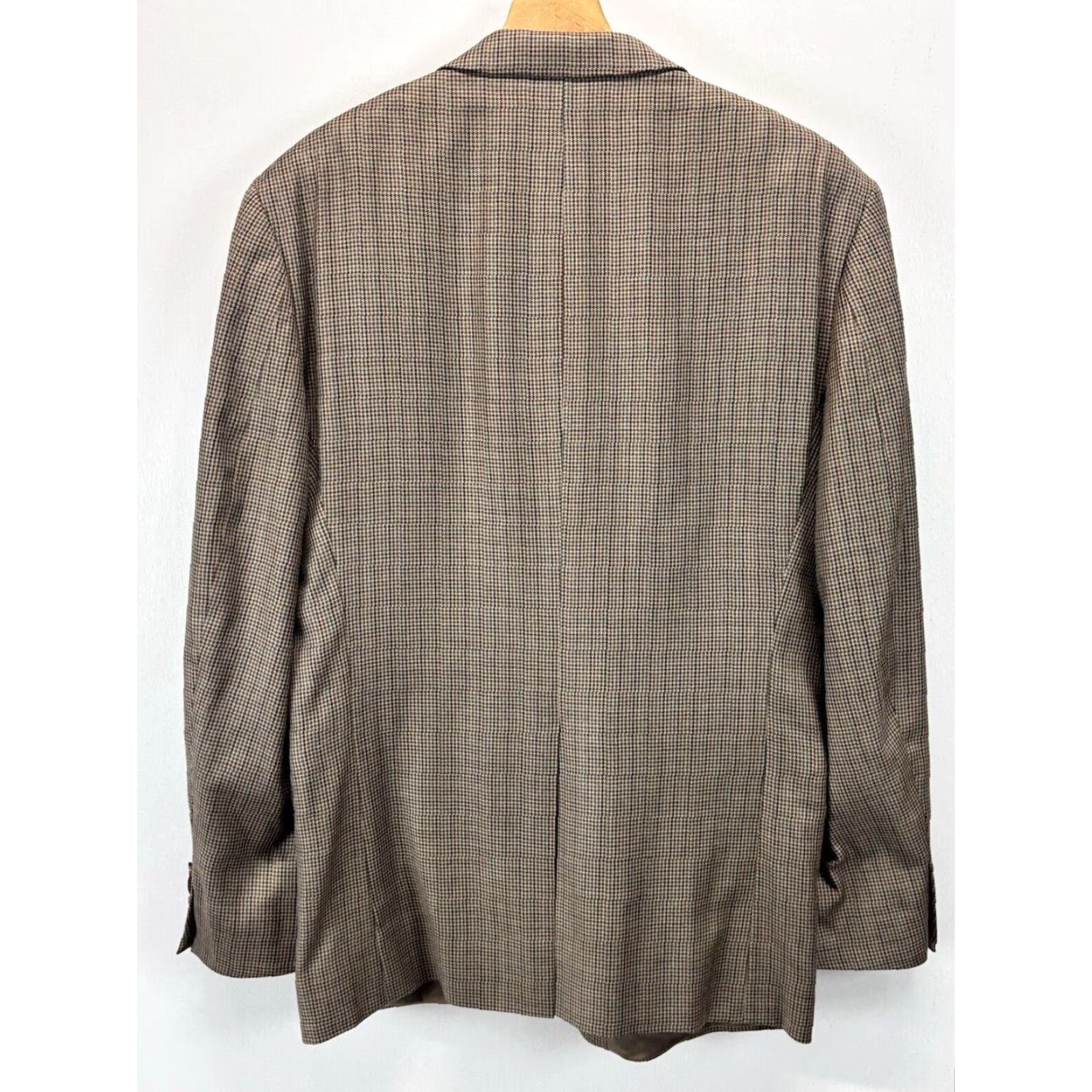 Ralph Lauren VINTAGE Lauren Ralph Lauren Houndstooth Plaid Blazer Sport Coat Sz 43R Men’s Silk Wool Brown 2-Button Micro Vintage Career Mens Size 46R - 2 Thumbnail