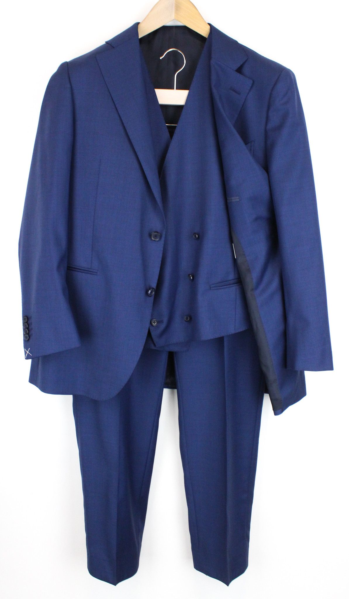 image of Suitsupply La Spalla Uk44S Woolen Mid-Blue Lined 3Piece Twill 66561, Men's