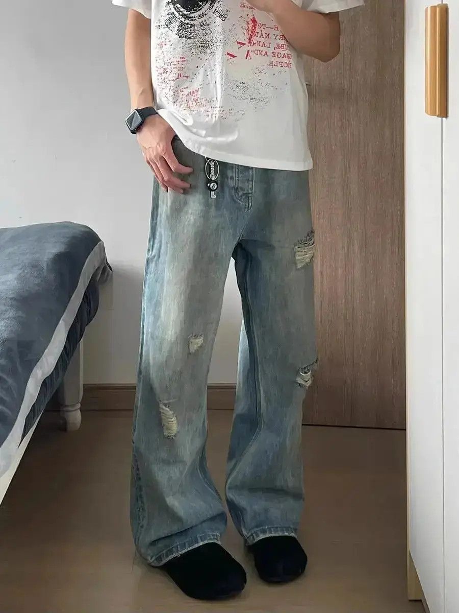Japanese Brand Hip hop loose straight leg ripped jeans Size US 32 / EU 48 - 2 Thumbnail