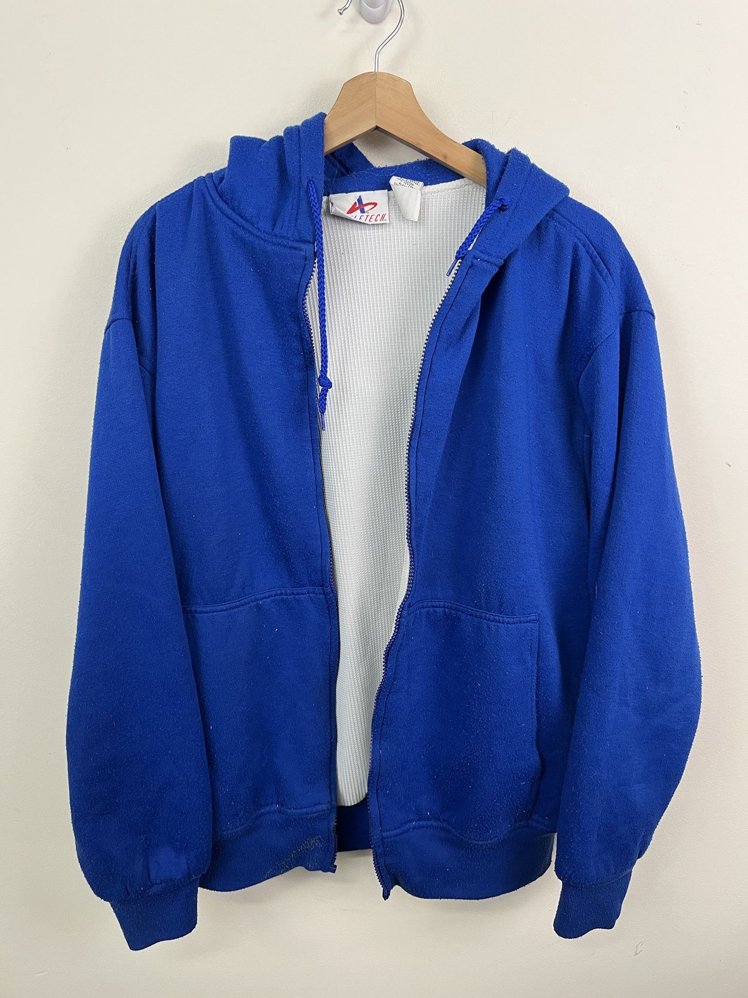 Vintage Vintage Blank Blue Thermal Lined Broken Zipper Hoodie Size M Size US M / EU 48-50 / 2 - 1 Thumbnail