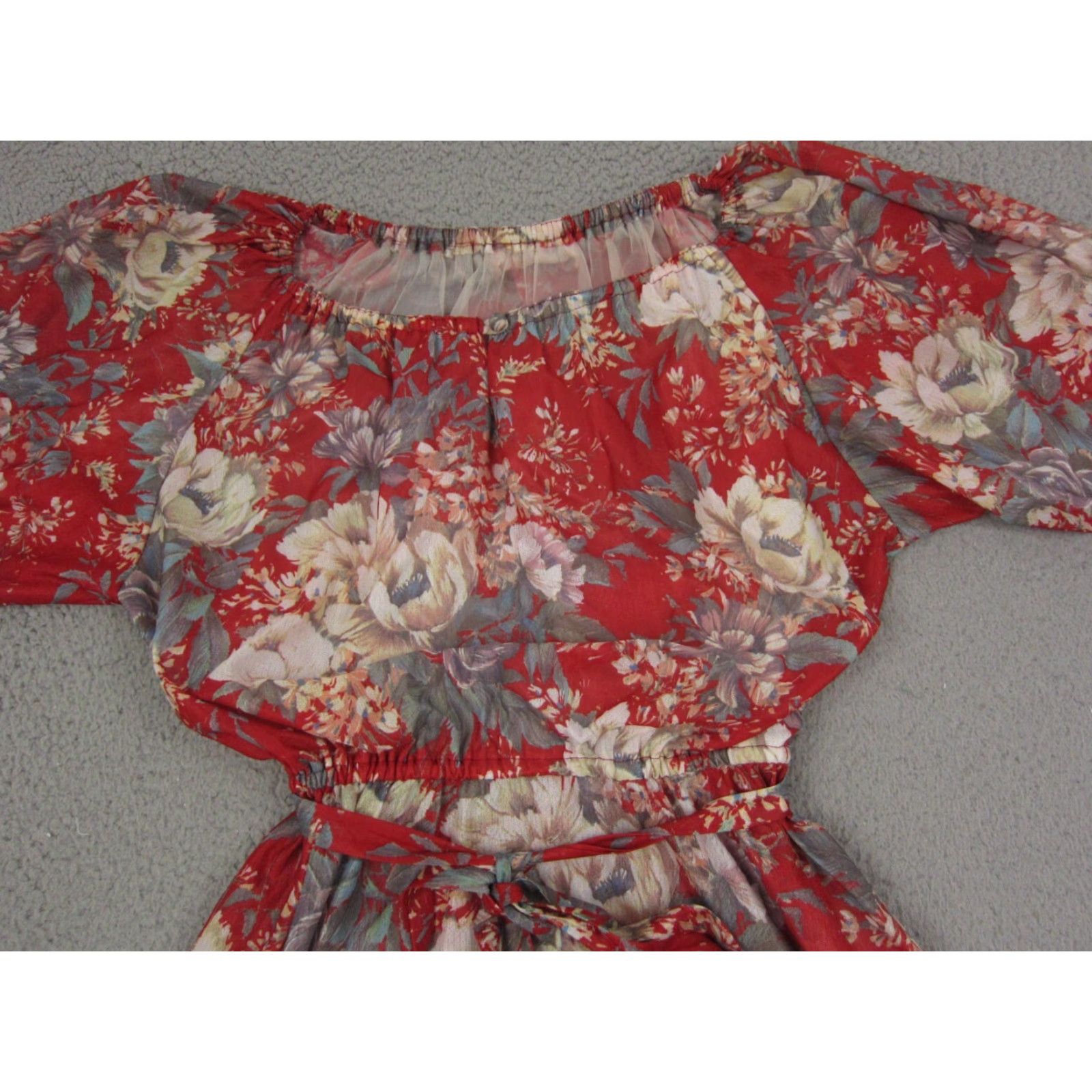 Vintage VINTAGE Patty O’Neil Dress Womens 11 Red Floral Boho Cottagecore Tie Waist 70s Size L / US 10 / IT 46 - 3 Thumbnail