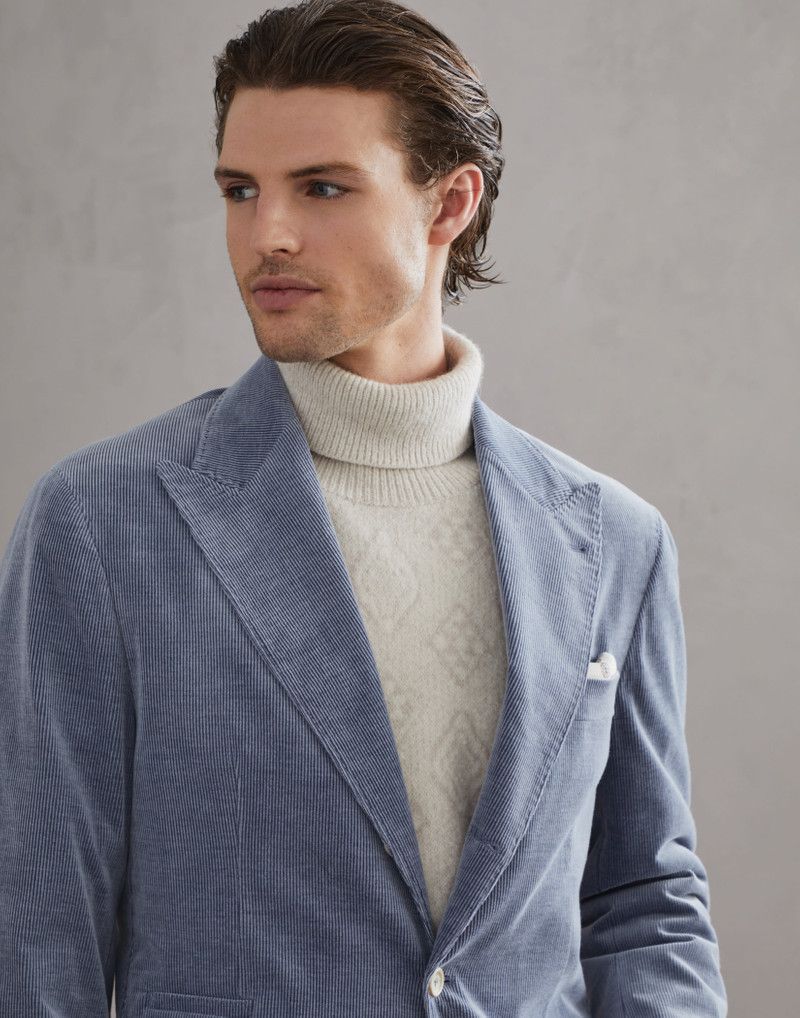 Brunello Cucinelli o1w1db10126 Corduroy Leisure Suit in Blue Size 48R - 4 Thumbnail
