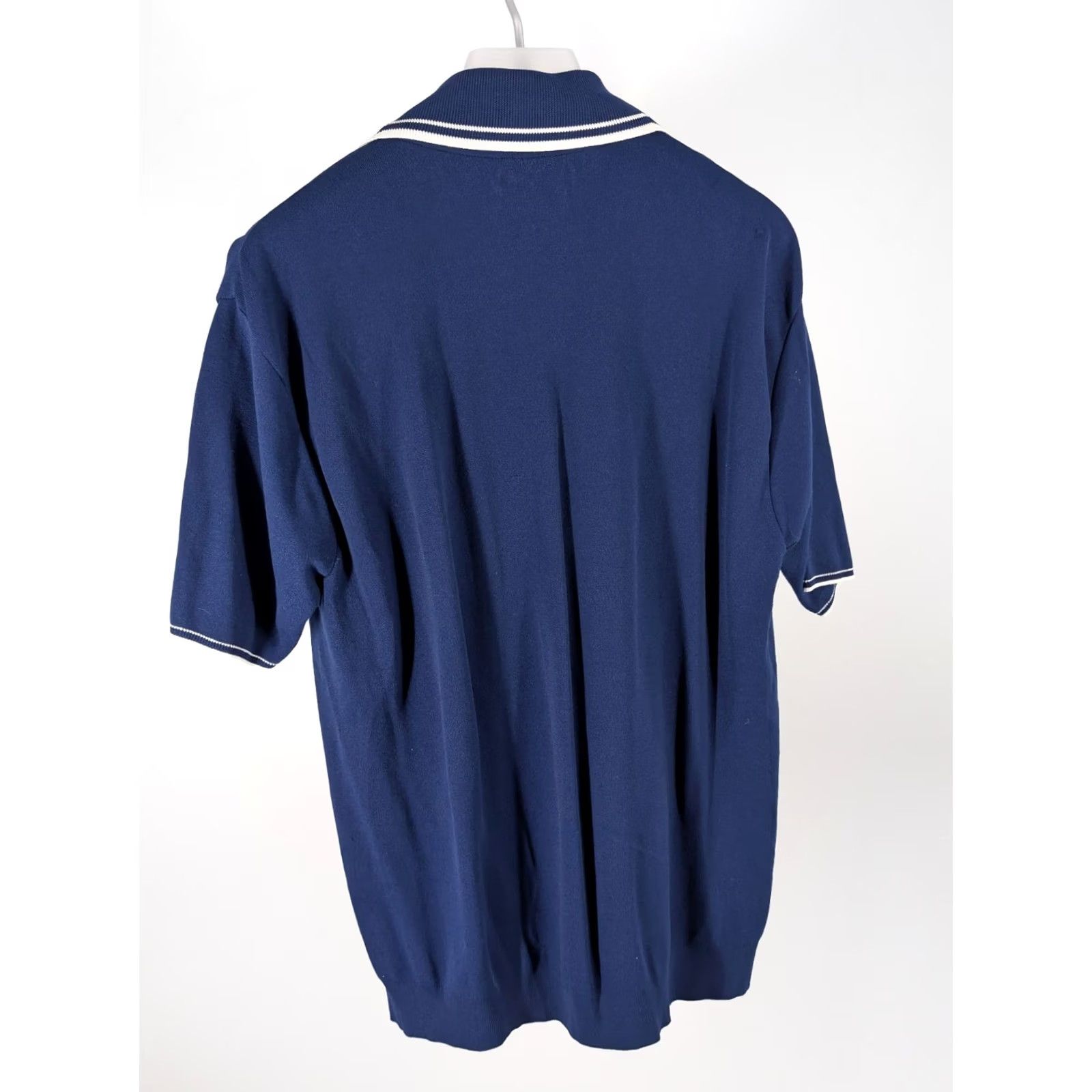 Vintage VINTAGE Navy Blue Knit Full Button Polo Shirt Rockabilly Mod Large Size US L / EU 52-54 / 3 - 2 Thumbnail