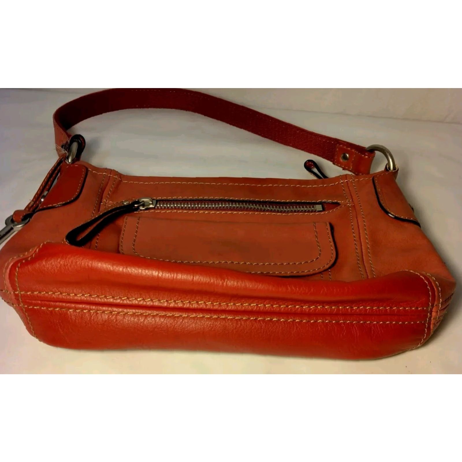 Fossil FOSSIL Women's Leather Shoulder Bag 2-Tone Red Hobo Purse Casual Travel Matte Silver Zipper Size ONE SIZE - 6 Thumbnail