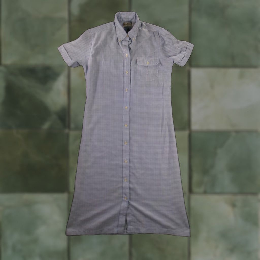 VINTAGE LL Bean Shirt Dress Women 8 Blue Plaid Button Up Collared Outdoor Retro  Shirt Dress