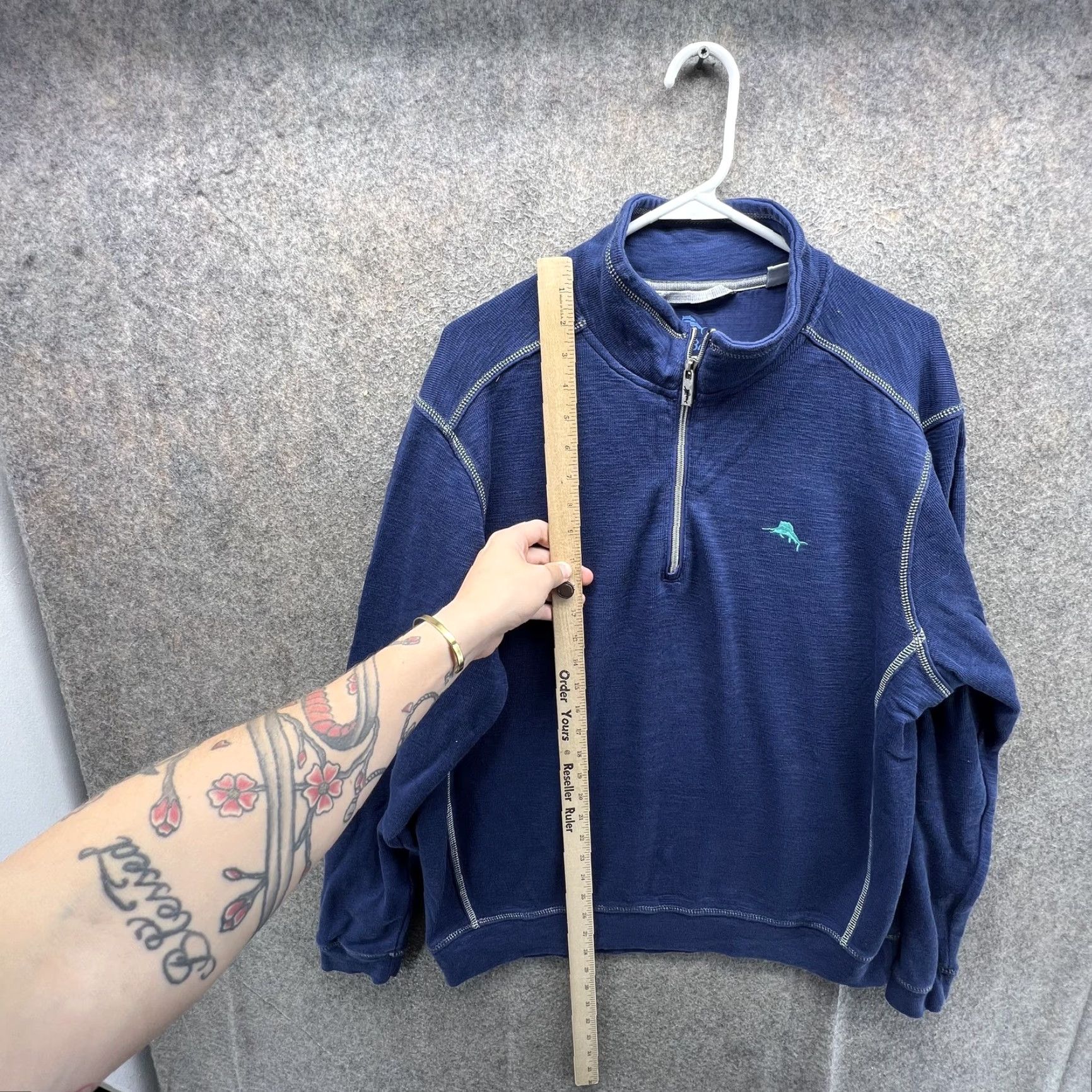 Tommy Bahama Tommy Bahama Sweatshirt Mens L Blue 1/4 Zip Mock Neck Knit Pullover Logo Size US L / EU 52-54 / 3 - 6 Thumbnail
