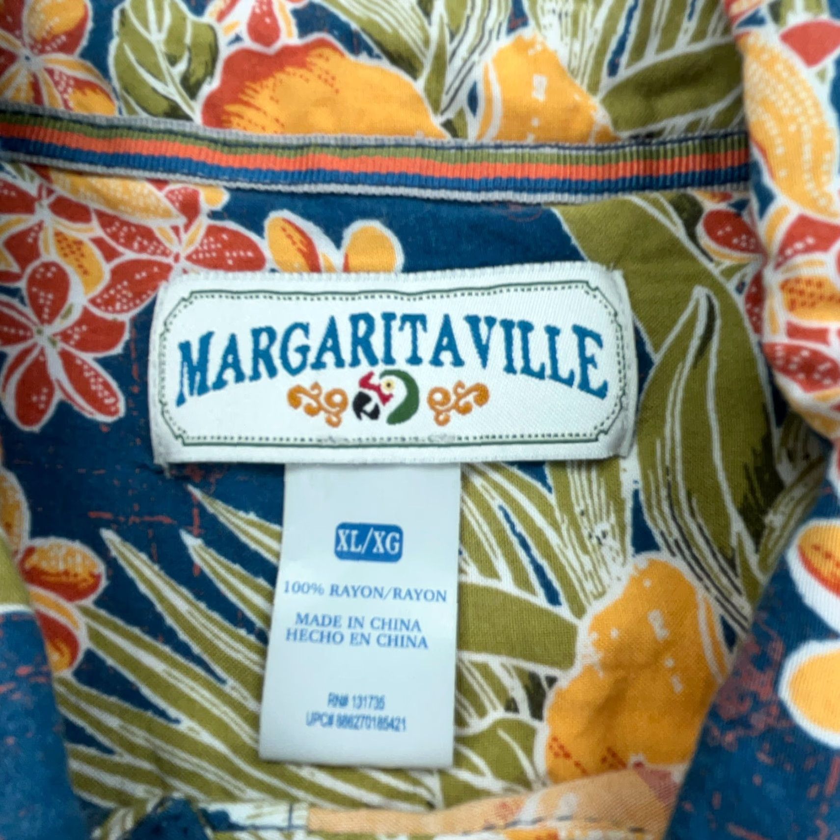 Vintage Margaritaville Shirt Men XL Blue Orange Button Up Hawaiian Jimmy Buffet Rayon Mens Size US XL / EU 56 / 4 - 5 Thumbnail