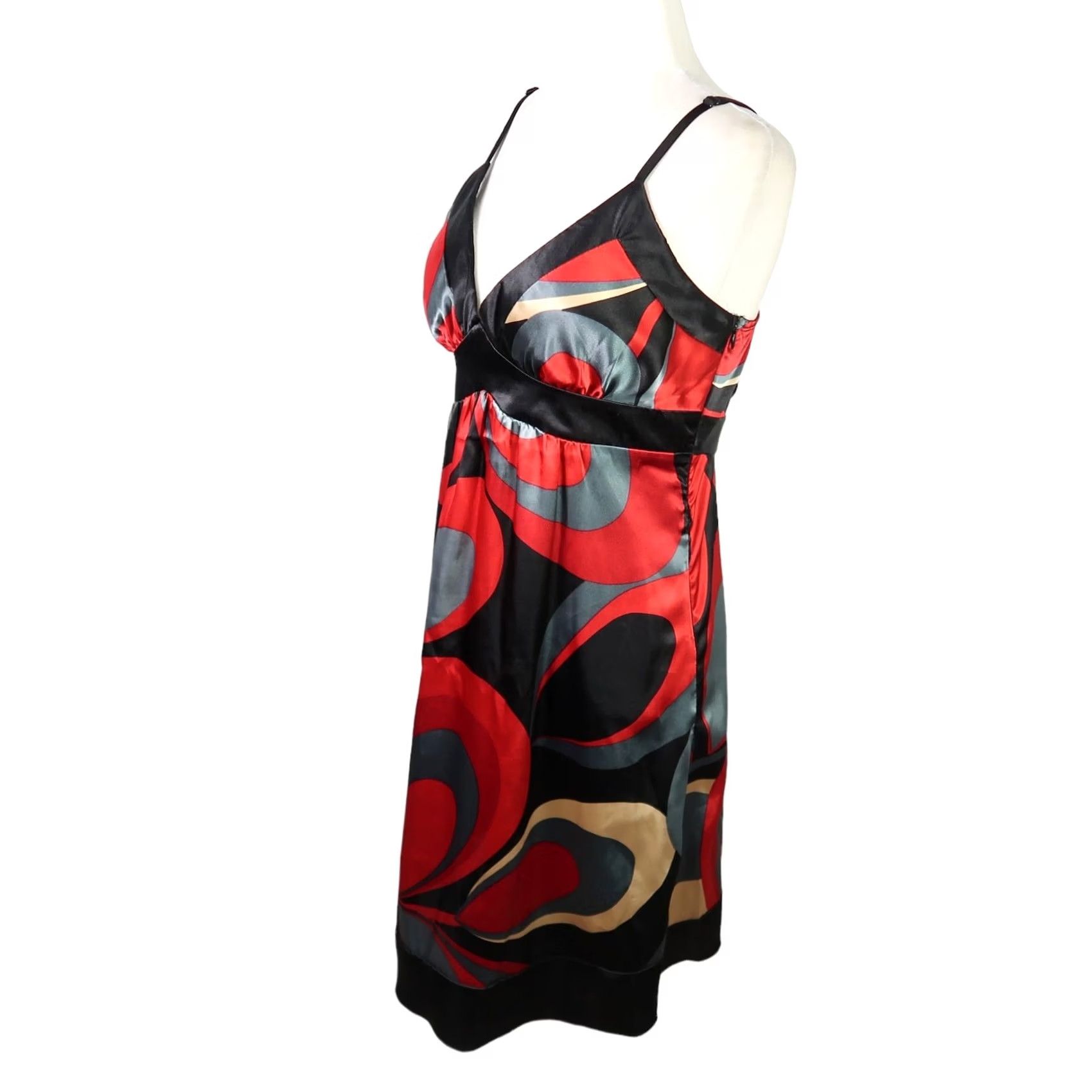 Halo VINTAGE Halo dress M black and red abstract swirl scarf print satin mini 90s Women Size M / US 6-8 / IT 42-44 - 3 Thumbnail