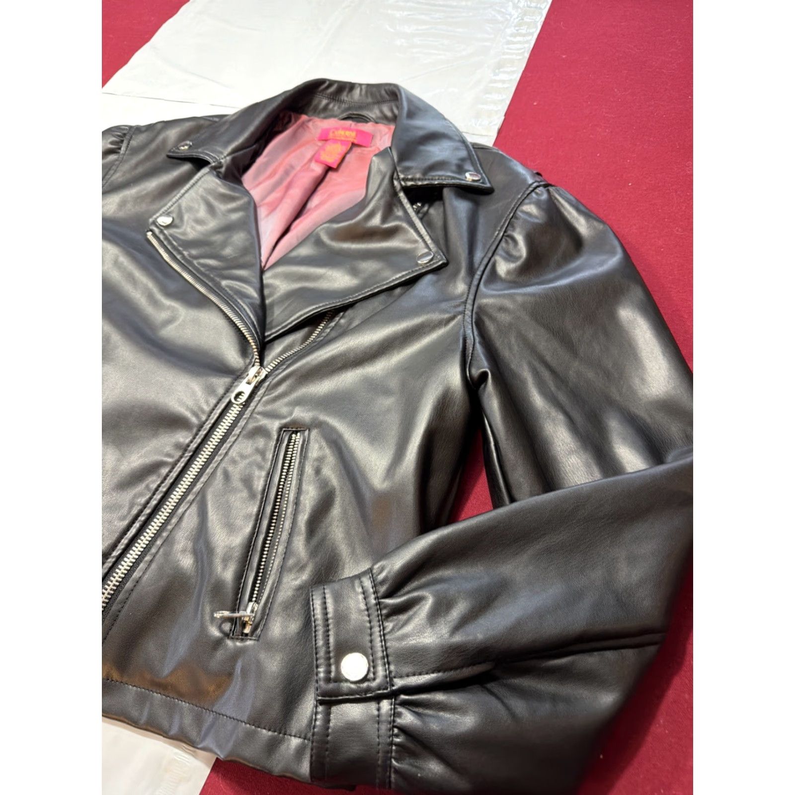 Vintage Catherine Malandrino Black Moto Zip Biker Jacket Women L Pink Lining Zip Pockets Jacket Size L / US 10 / IT 46 - 6 Thumbnail