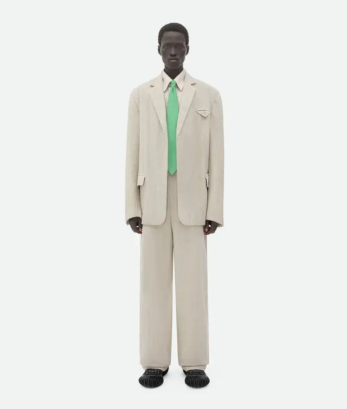 Bottega Veneta o1s1rm0326 Mouline Wool Silk Jacket in Cream Size US L / EU 52-54 / 3 - 1 Thumbnail