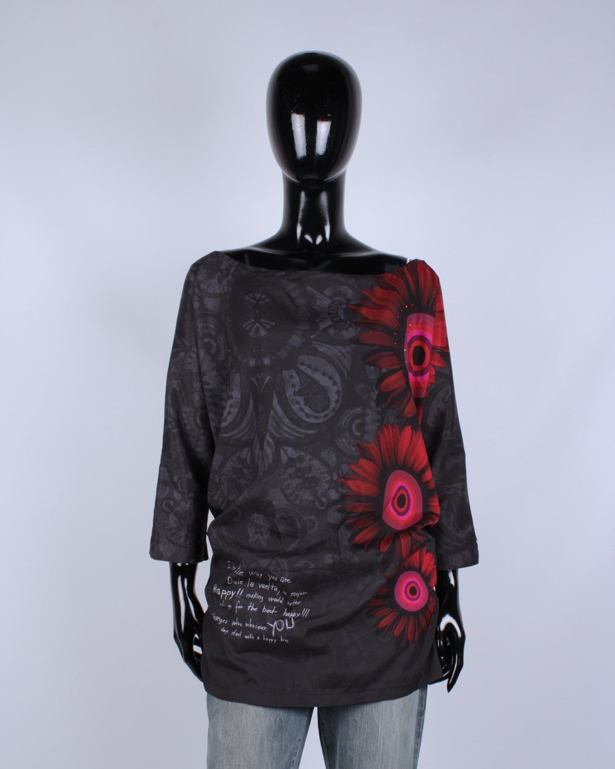 Designer × Desigual DESIGUAL Viscose Blend Black Flower Rhinestones Tops Blouse Size L / US 10 / IT 46 - 2 Thumbnail