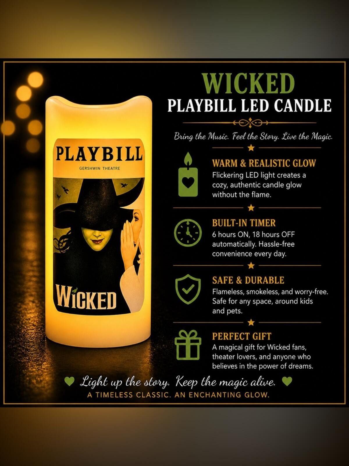 Other Wicked Playbill LED Candle - Flameless, Realistic Glow Size ONE SIZE - 1 Thumbnail