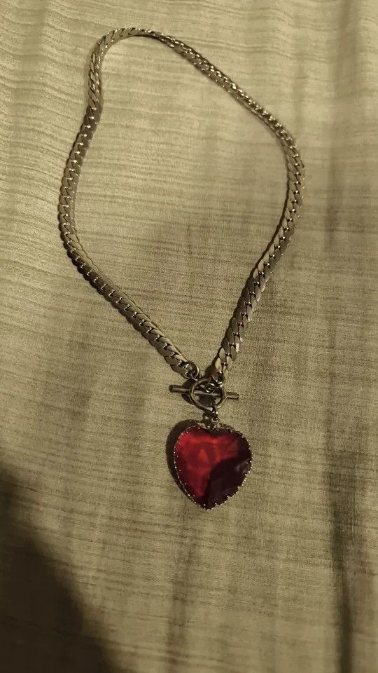 Jewelry Goth Punk Red Heart Glass Pendant Charms Necklace Size ONE SIZE - 1 Thumbnail