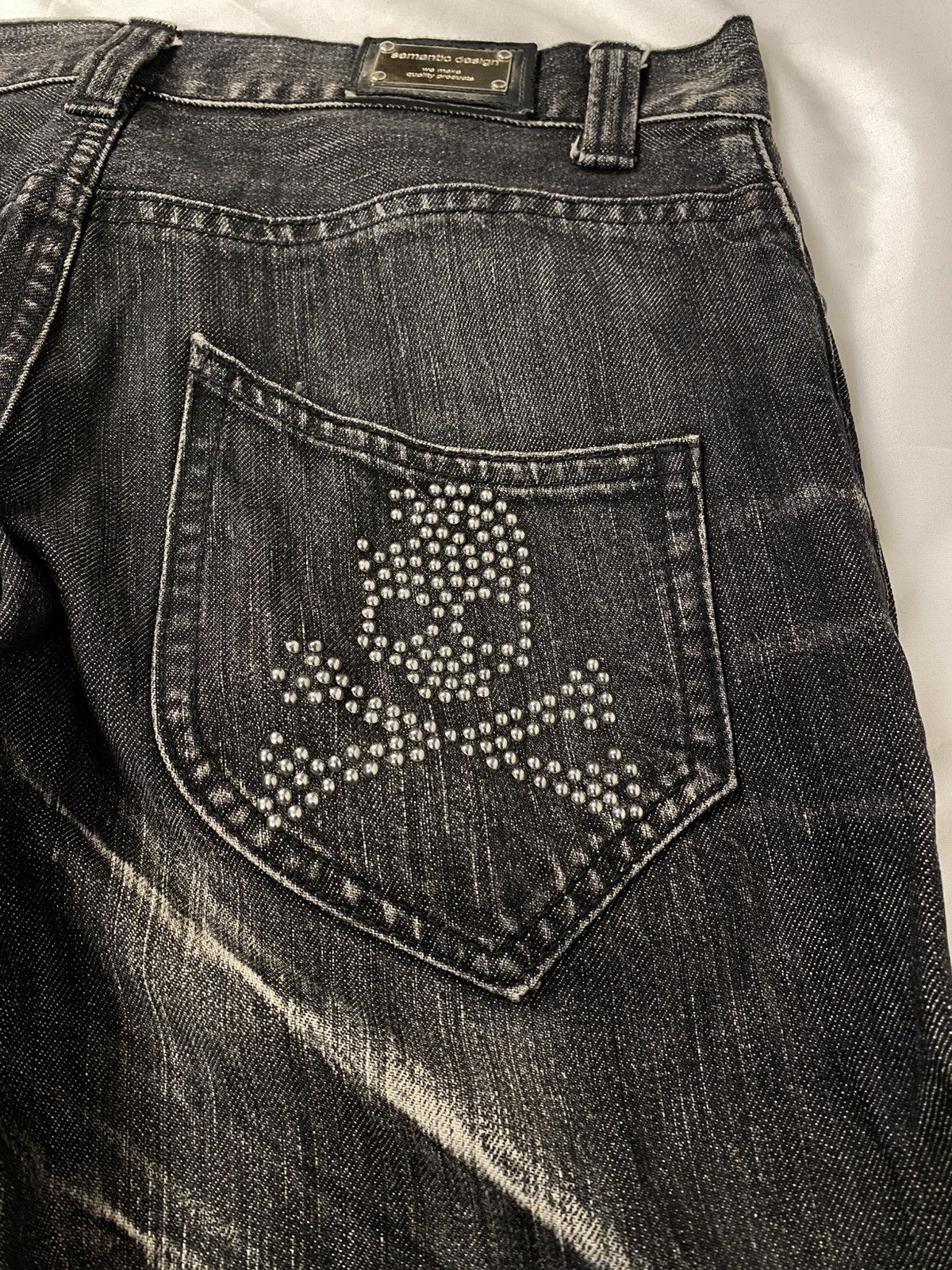 Japanese Brand Semantic Design Studded Skull Flared Washed Denim Jeans Size US 31 - 9 Thumbnail