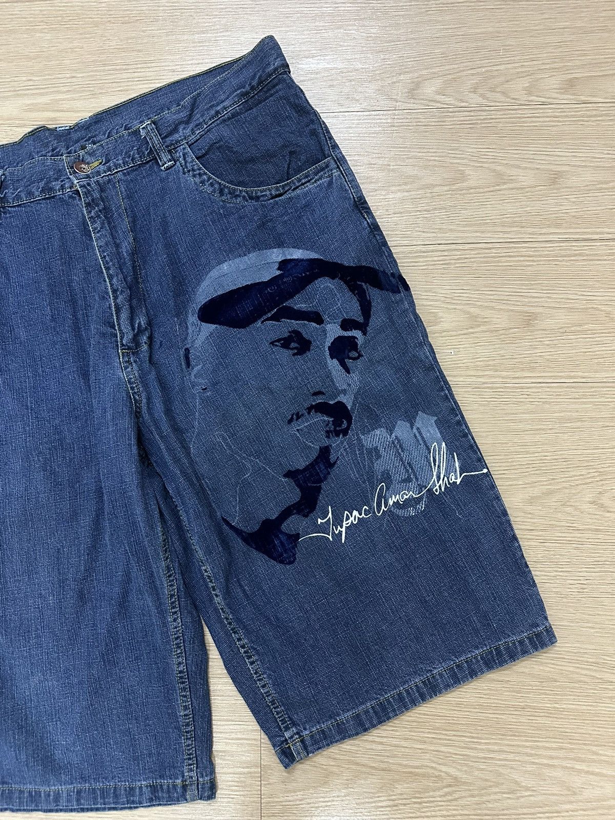 Makaveli × Vintage Rare And Beautiful Vintage Tupac Makaveli Baggy Jorts Denim Size US 40 / EU 56 - 4 Thumbnail