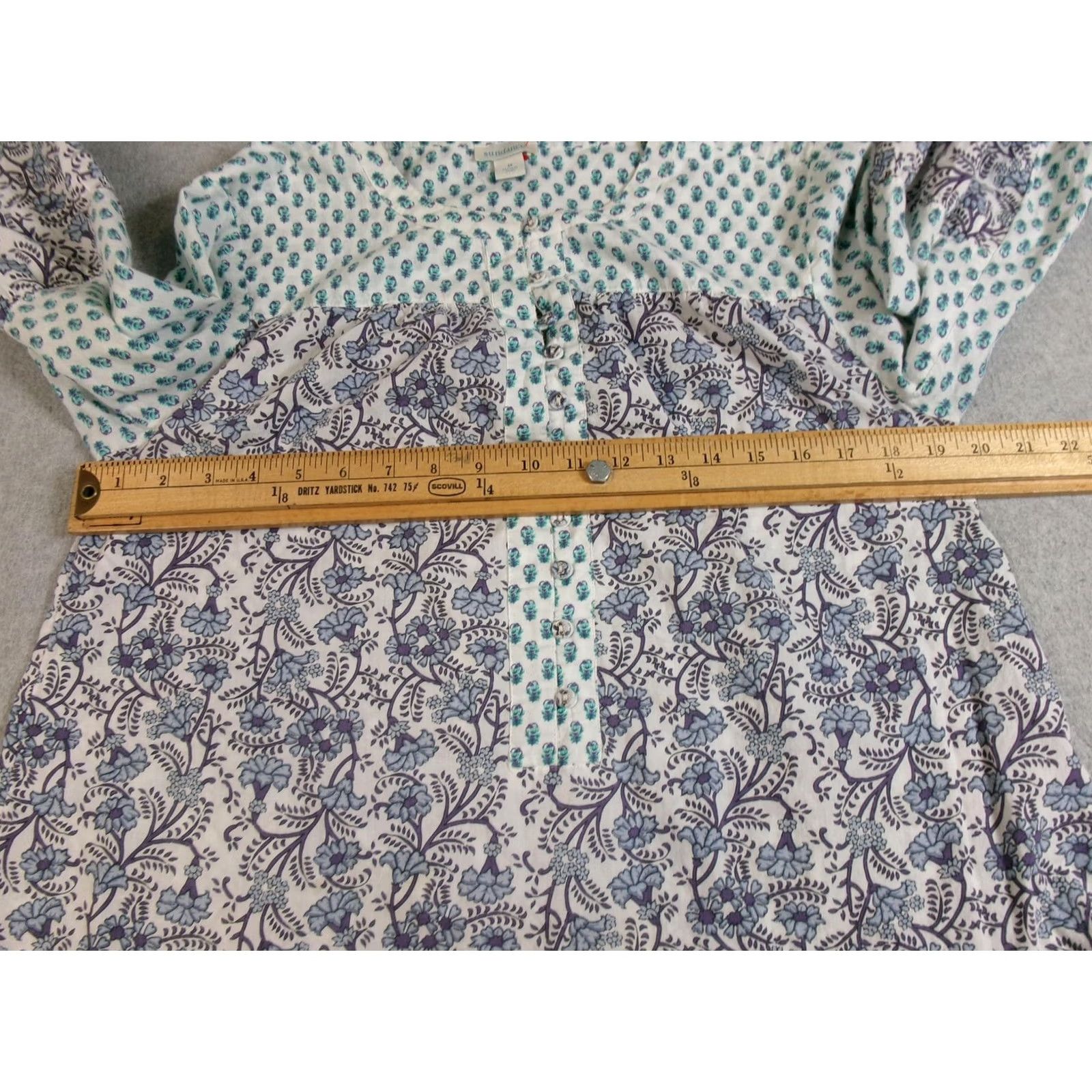 Vintage Sundance Shirt Women M Blue Floral Button Ruffle Tunic Boho Patchwork Coast Relaxed Cotton Blouse Long Sleeve Casual Womens Size M / US 6-8 / IT 42-44 - 6 Thumbnail