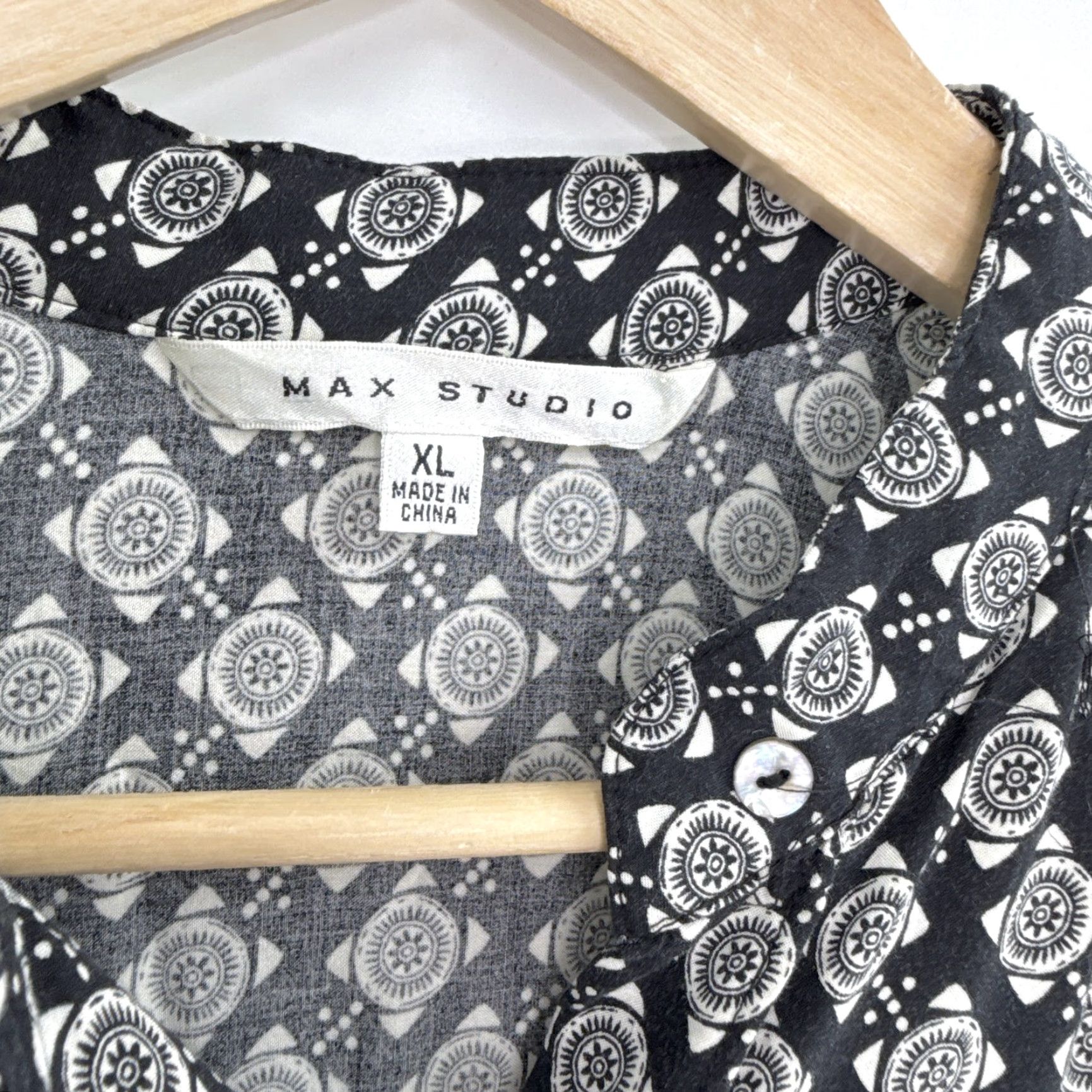 Vintage Max Studio Sleeveless Printed Drawstring Pockets Dress XL Black Boho Lightweight Shirt Dress Womens Size XL / US 12-14 / IT 48-50 - 4 Thumbnail