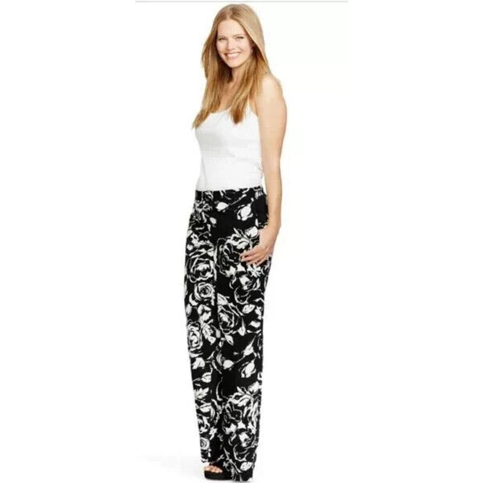 Ralph Lauren Black Label RALPH LAUREN BLACK & WHITE FLORAL PRINT WIDE LEG PANTS SZ 10 Size 32" / US 10 / IT 46 - 3 Thumbnail