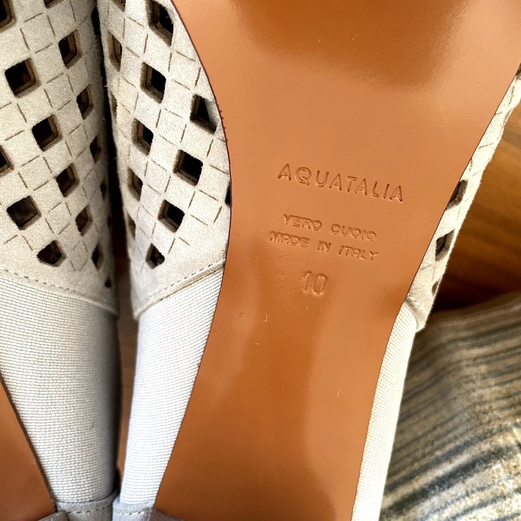 Aquatalia Aquatalia Shari Perforated Suede Open-Toe Booties Sz 10 Women's Boots City Going Out Gray Pearl 10 Size US 10 / IT 40 - 7 Thumbnail