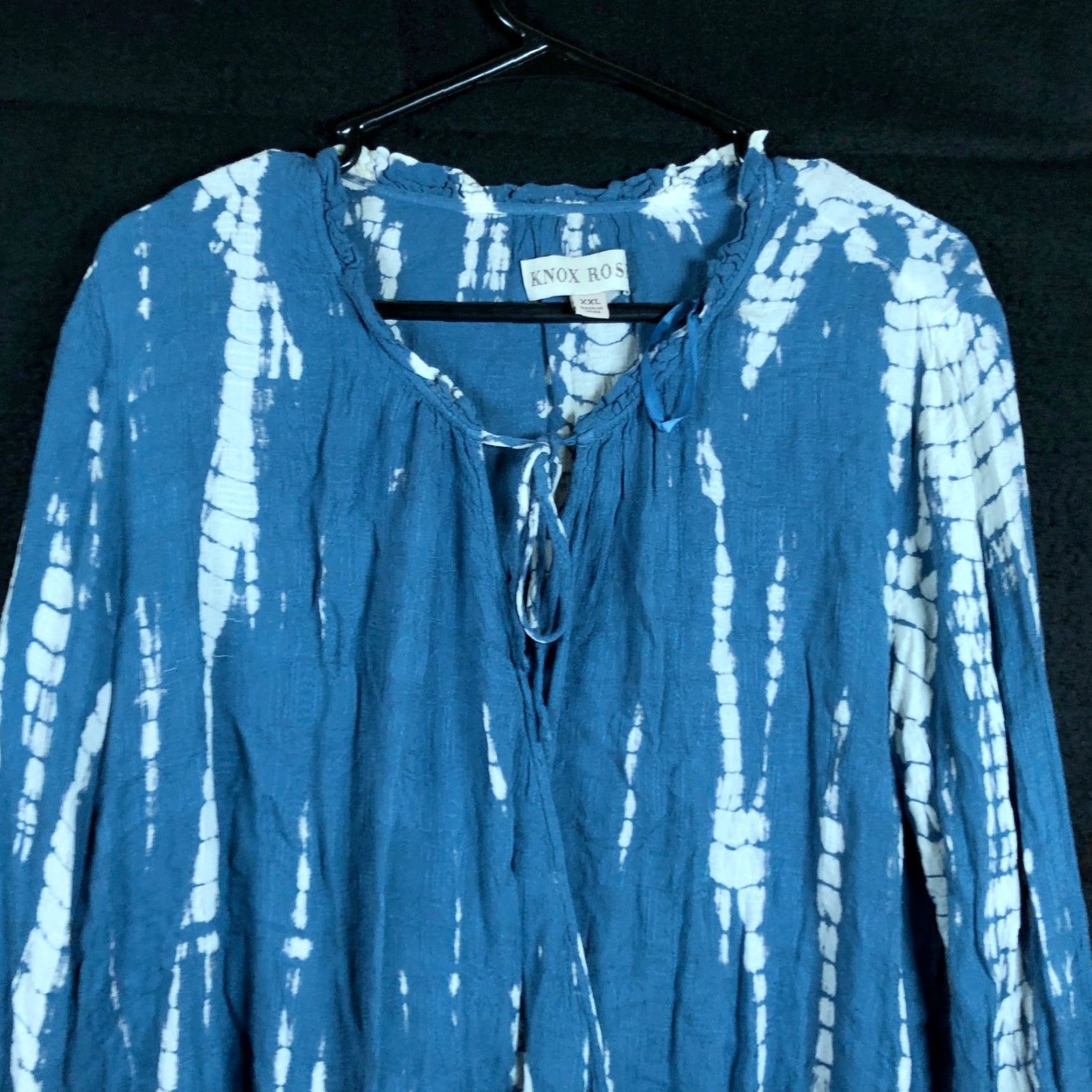 Vintage VINTAGE Knox Rose Blouse Womens Blue White V-Neck Long Sleeve 2XL Boho Casual Bohemian Normcore Peasant Tasseled N/A Size XXL / US 16-18 / IT 52-54 - 2 Thumbnail