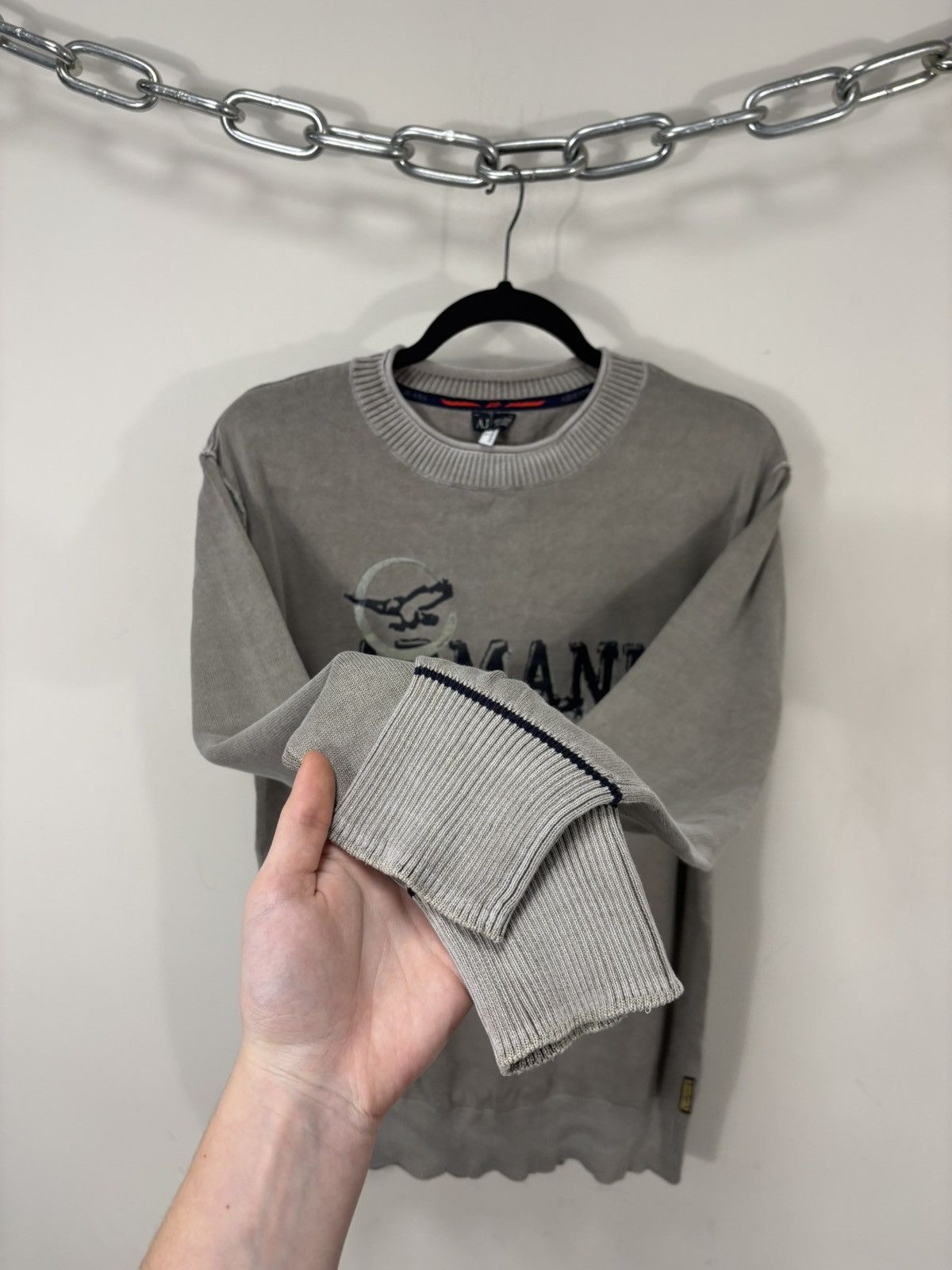 Armani Vintage Armani Jeans Men’s Big Logo Beige Cotton Sweater Size US L / EU 52-54 / 3 - 9 Thumbnail