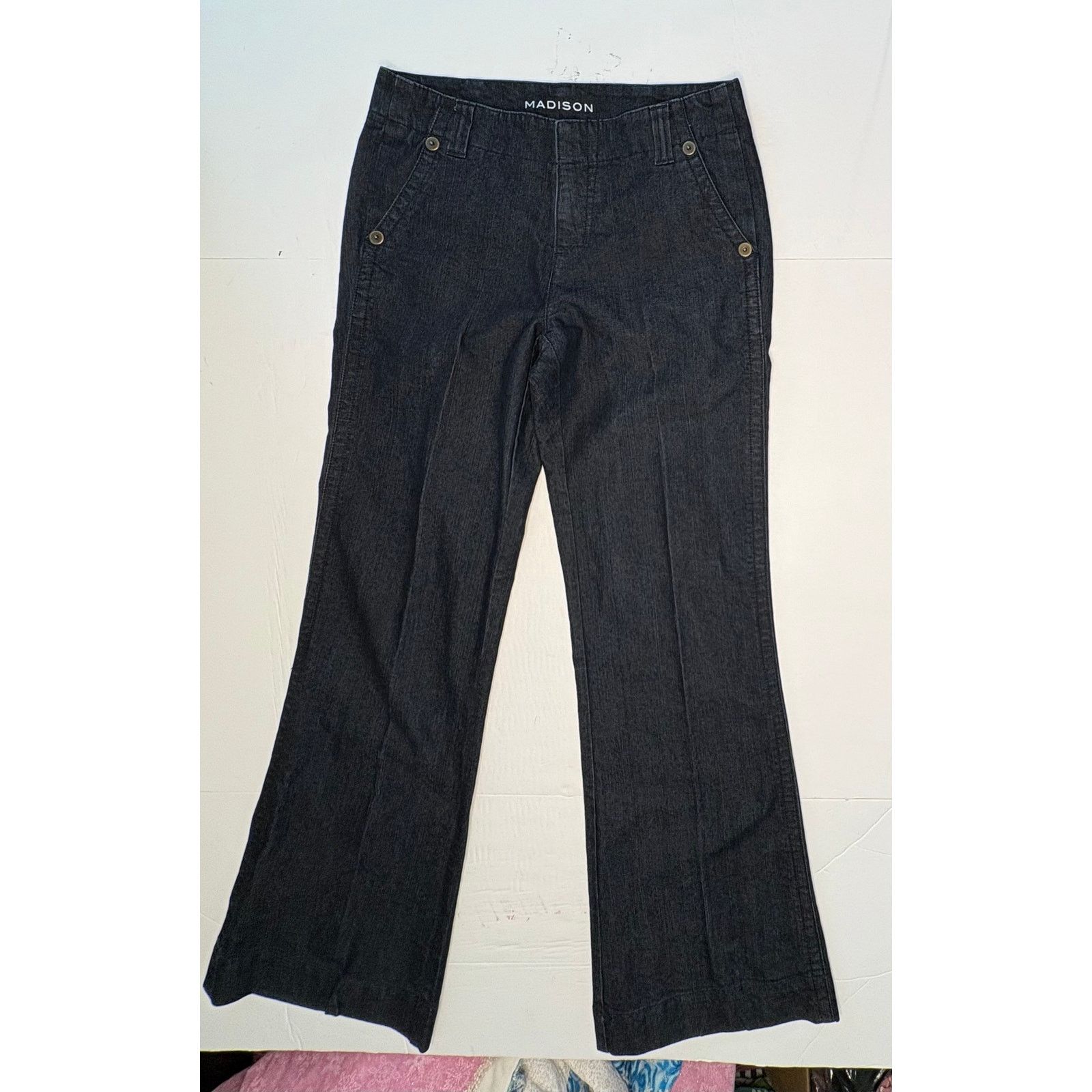 Madison Madison Stretch Wide Leg Large Studded Dark Blue Jeans 6 Size 28" / US 6 / IT 42 - 2 Thumbnail