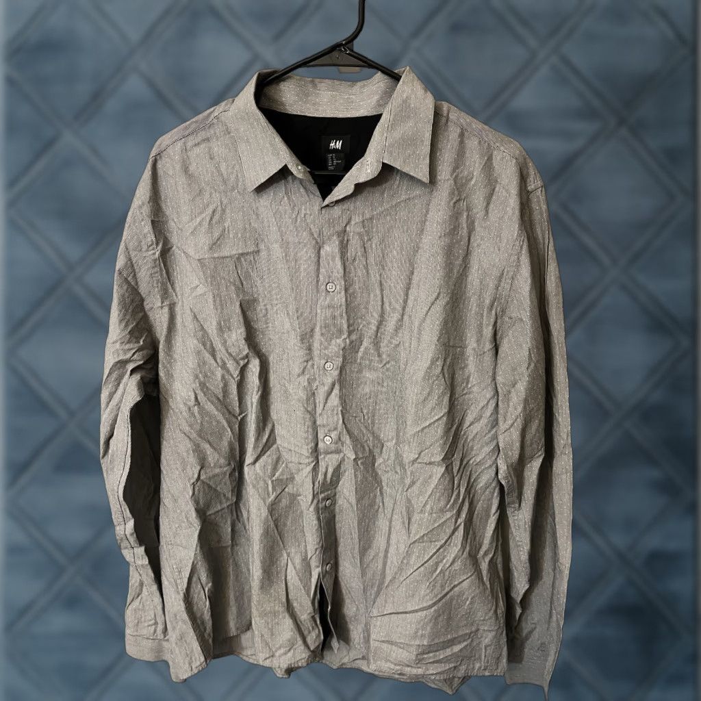 H&M H&M Classic Button-Up Dress Shirt XL Gray Striped Long Sleeve Mens Size 46R - 1 Thumbnail