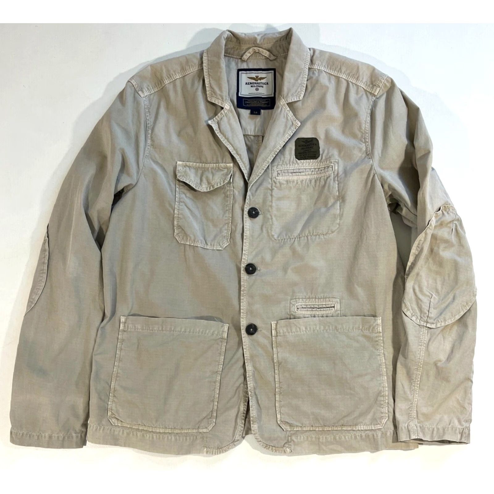 Aeronautica Militare VINTAGE Aeronautica Militare Jacket Mens Canvas Blazer Size 54 Beige Military Style with Pockets Elbow Patch Size 54R - 4 Thumbnail