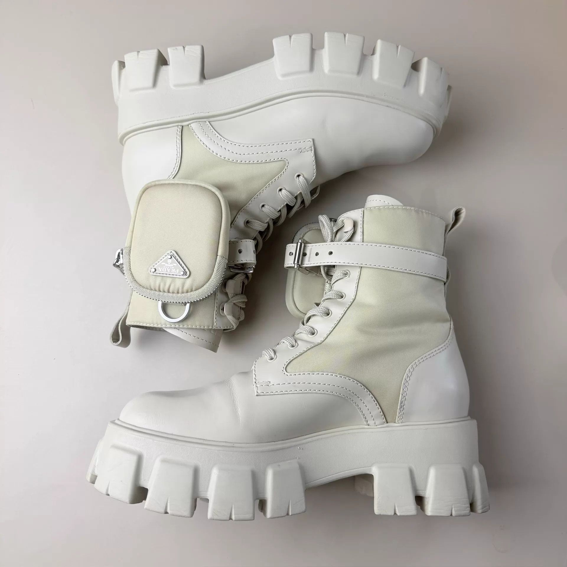 Prada Prada White Khaki Pocket Triangle Tactical Boots 38.5 EU Size US 8 / IT 38 - 5 Thumbnail