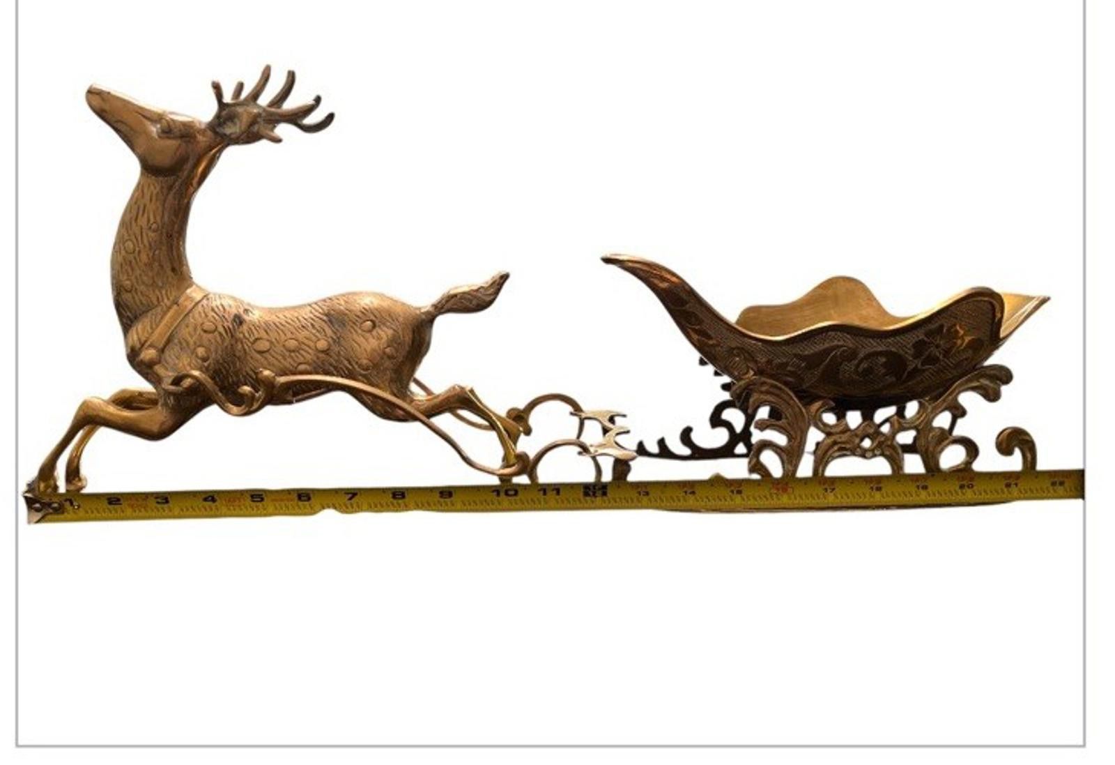 Designer Large Solid Brass Reindeer and Sleigh Holiday Decor Size ONE SIZE - 2 Thumbnail