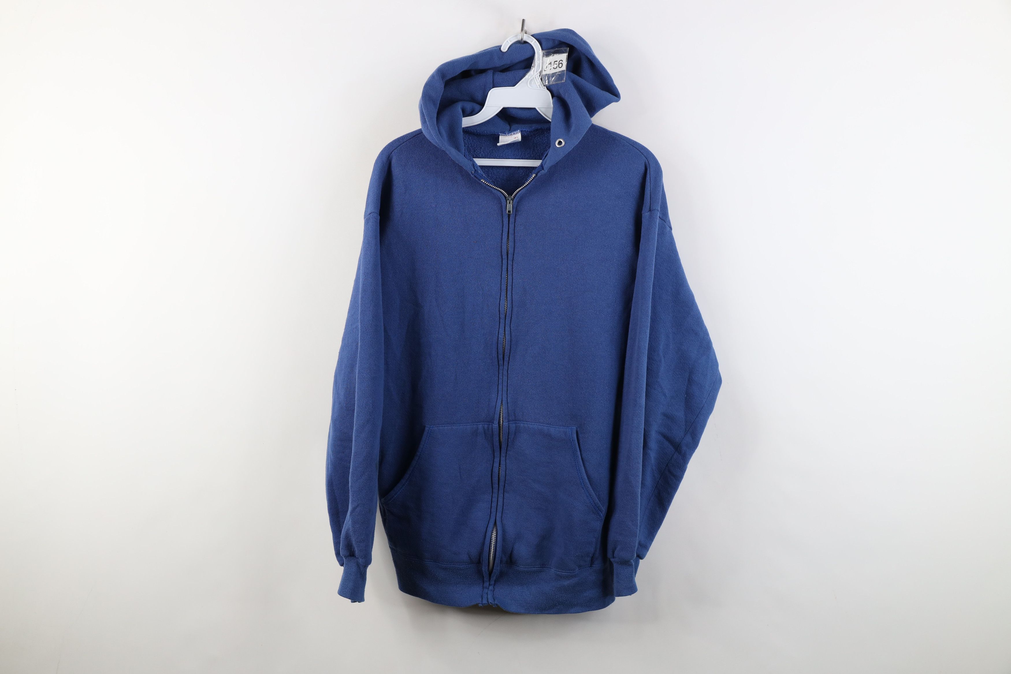 Vintage Vintage 80s 90s Streetwear Blank Full Zip Hoodie Blue USA Size US L / EU 52-54 / 3 - 1 Thumbnail