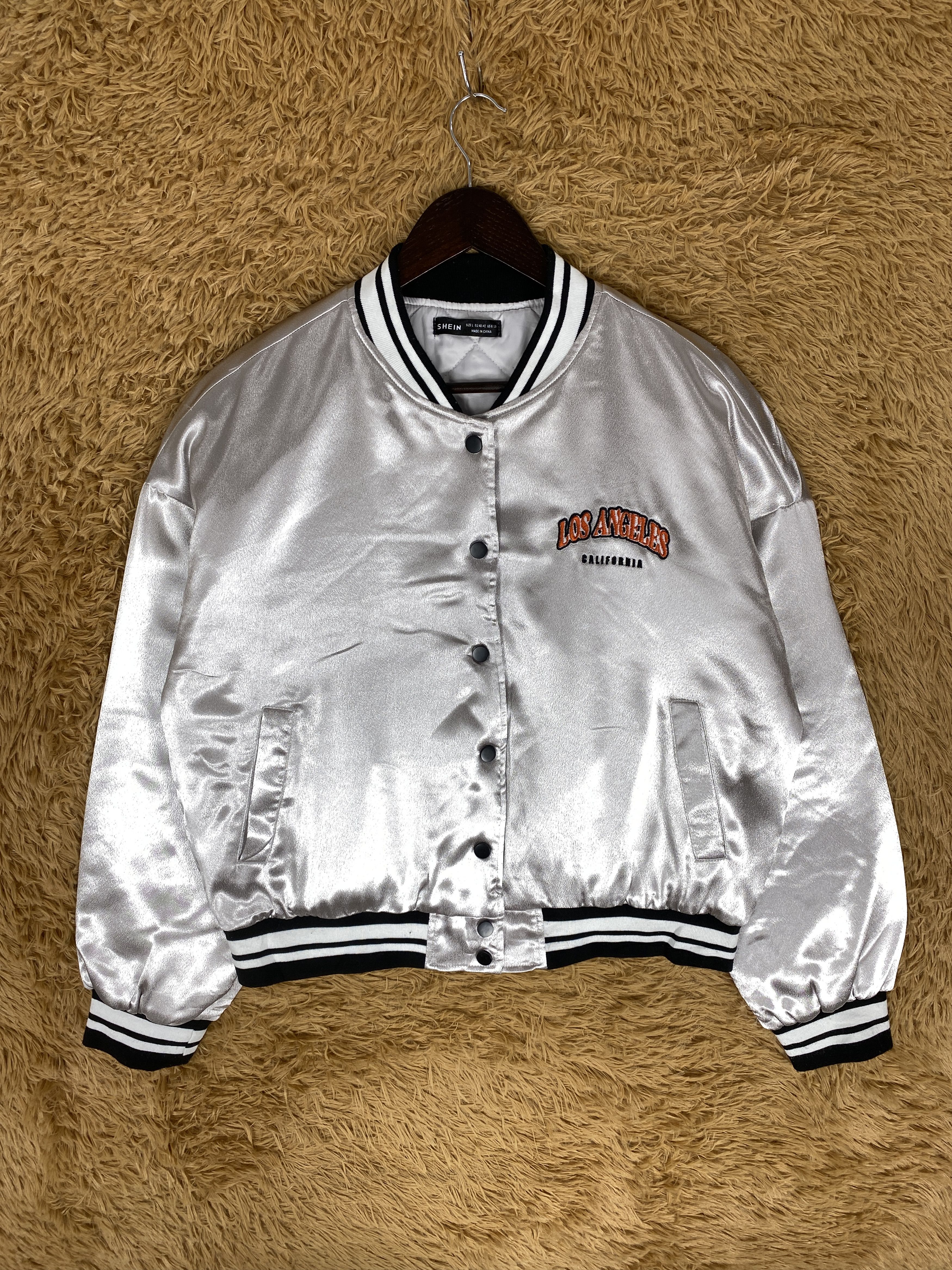 image of Shein Los Angeles Quilted Lining Varsity Jacket in White, Men's (Size Medium)