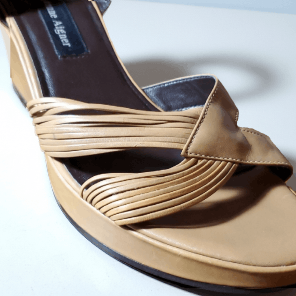 Etienne Aigner Etienne Aigner Size 9.5 Vintage Leather Wedge Tan Strappy Size US 9.5 / IT 39.5 - 5 Thumbnail
