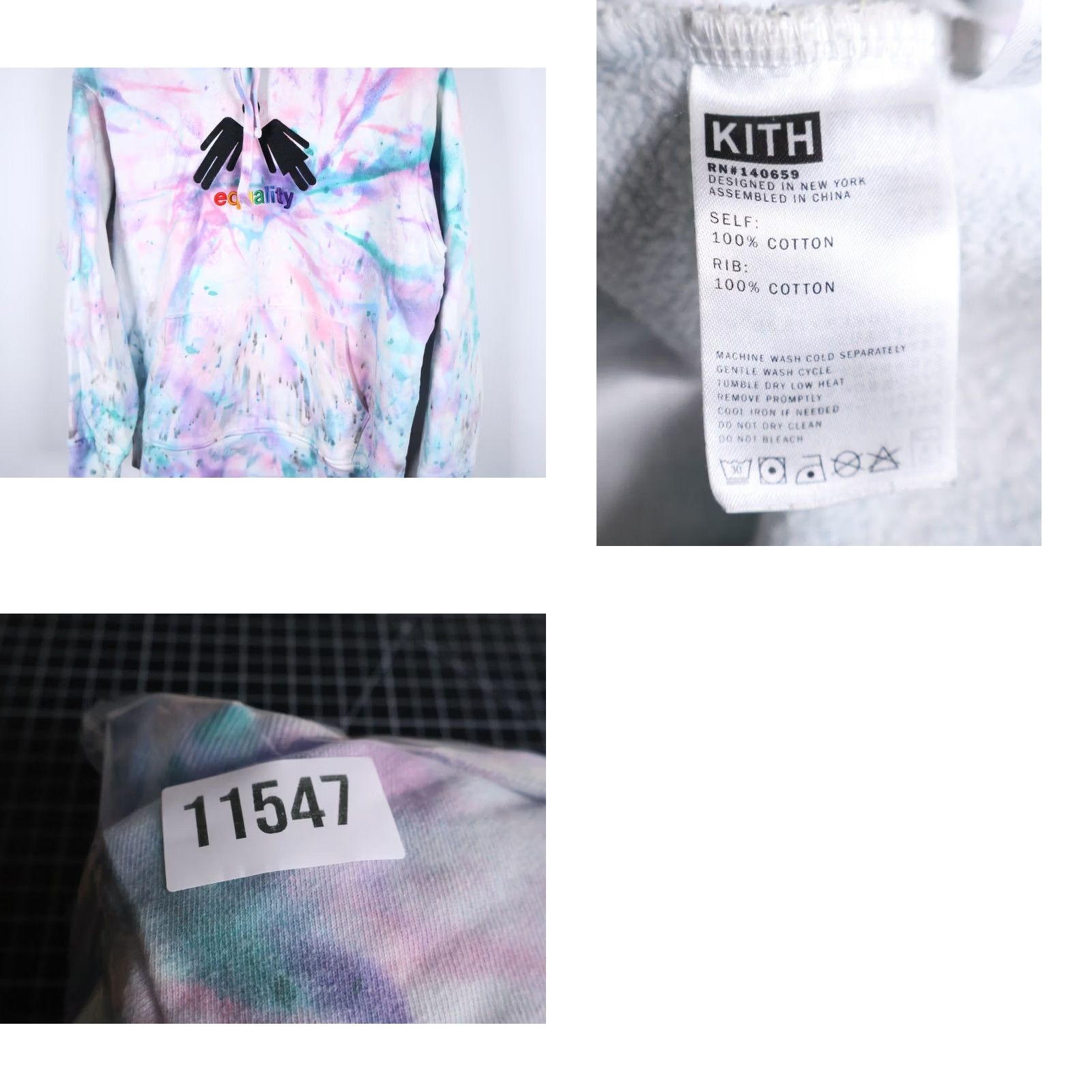 Kith KITH Equality Hoodie Sweatshirt Men's Medium Multicolor Tie Dye Embroidered Heavyweight Cotton Blend Pullover Size US M / EU 48-50 / 2 - 9 Thumbnail