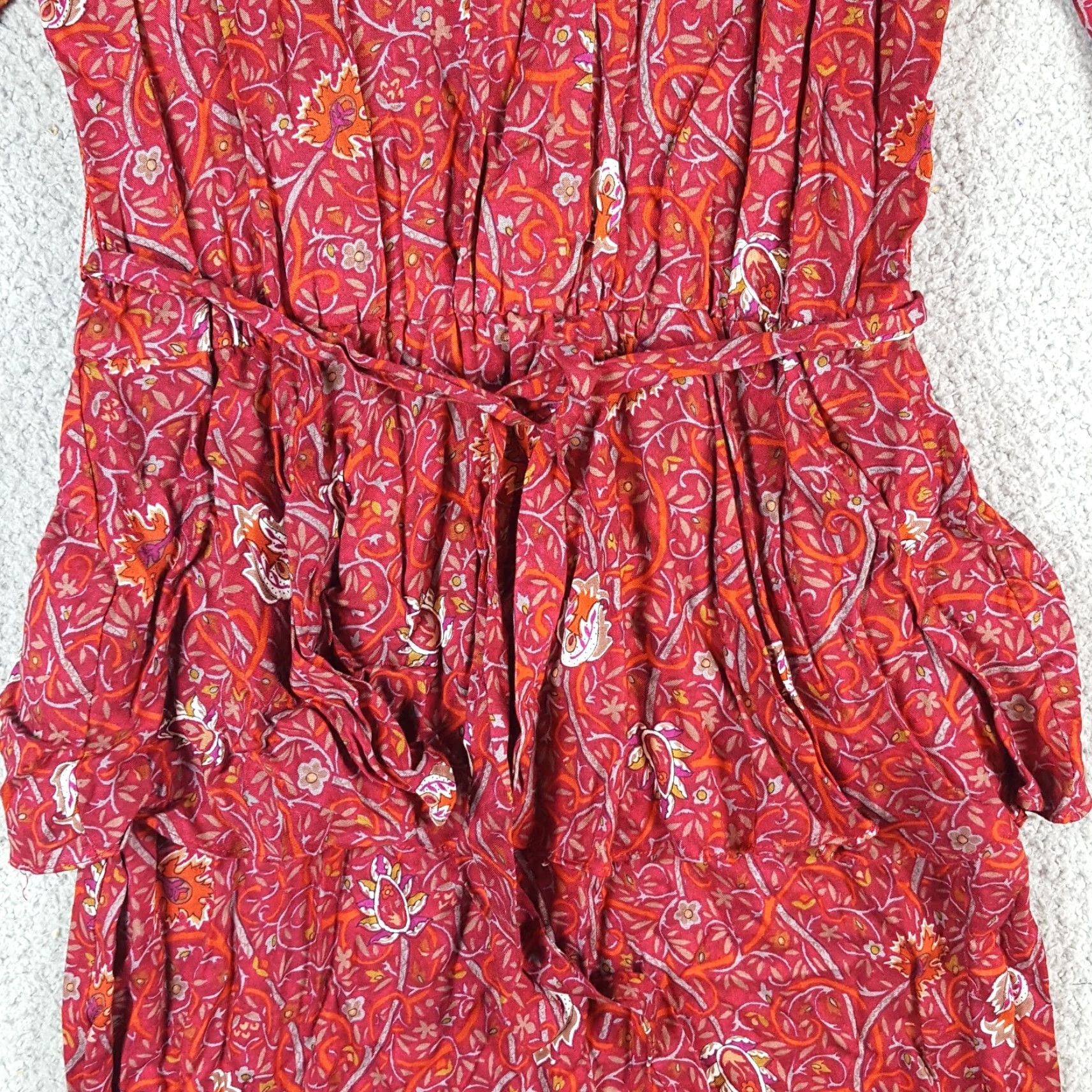 Vintage Vintage 80s Red Floral Tie Peplum Waist Women's Size 8 Boho Midi Dress Paisley Susan Richards Size M / US 6-8 / IT 42-44 - 4 Thumbnail