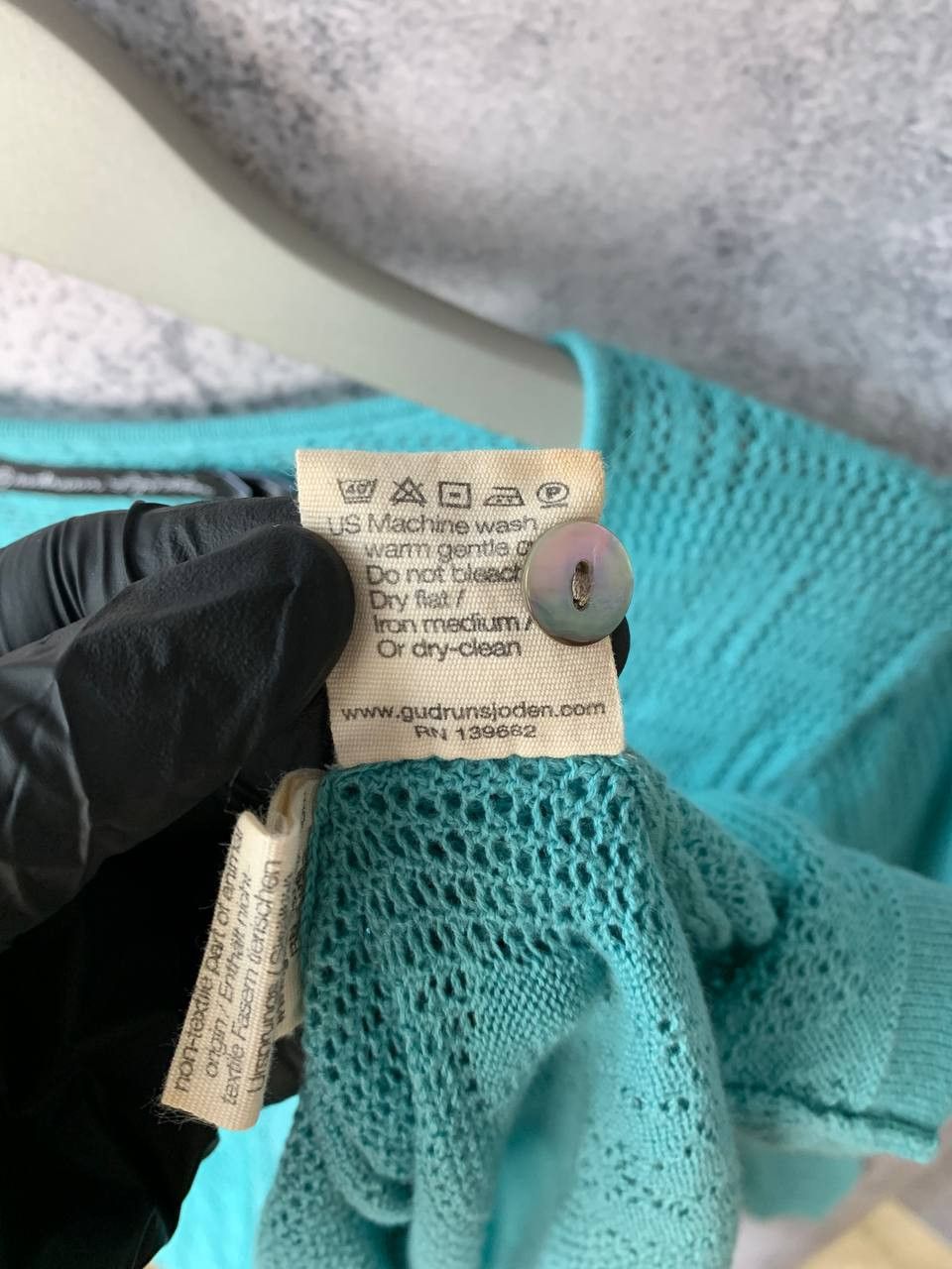 Designer Gudrun Sjoden Green Cotton Pointelle Knit Cardigan Sweater Size M / US 6-8 / IT 42-44 - 17 Thumbnail