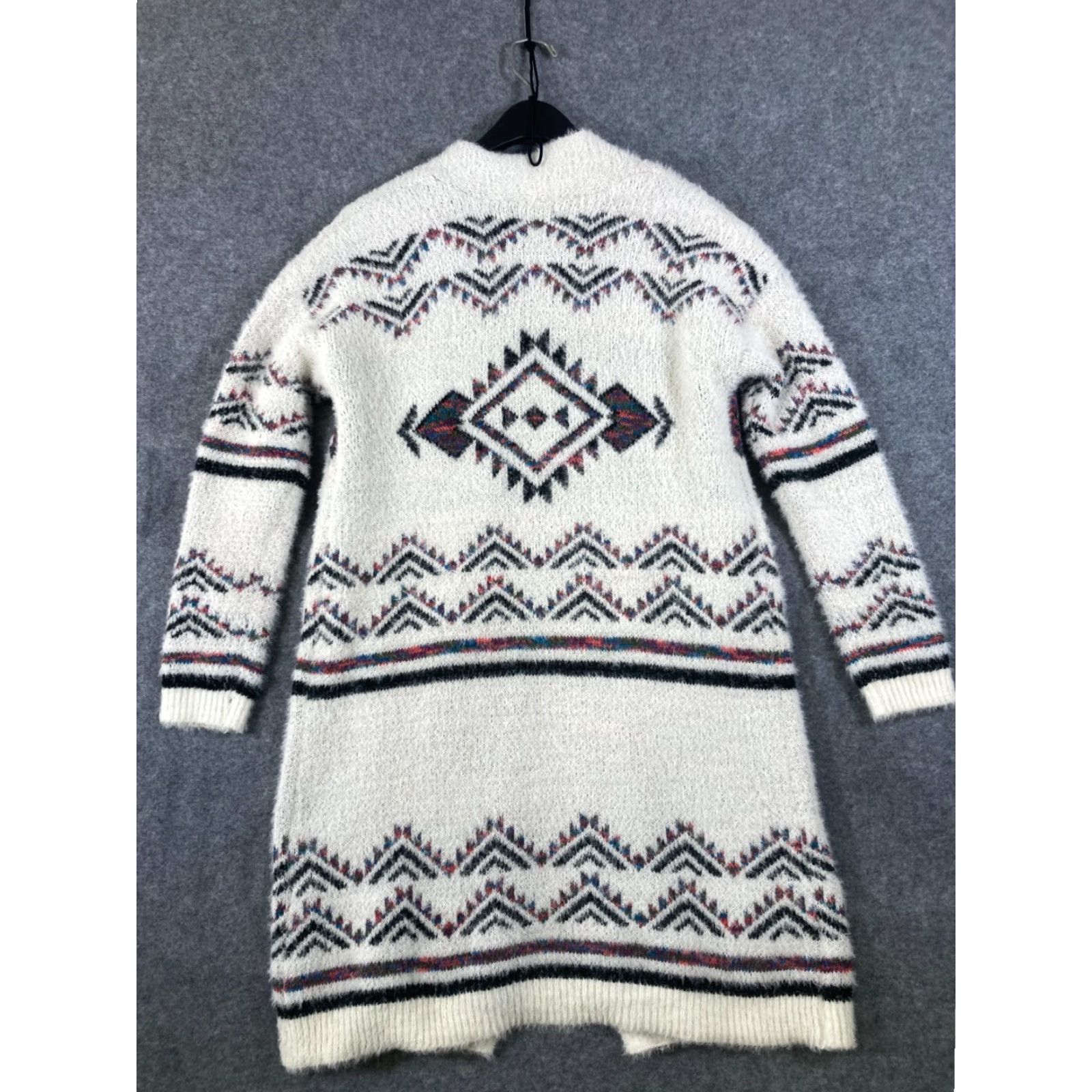 Vintage MM by My Michelle Western Cardigan Sweater Womens Large White Aztec Open Front Long Sleeve V-Neck Open Front Cardigan Western Aztec White Womens L Size L / US 10 / IT 46 - 7 Thumbnail