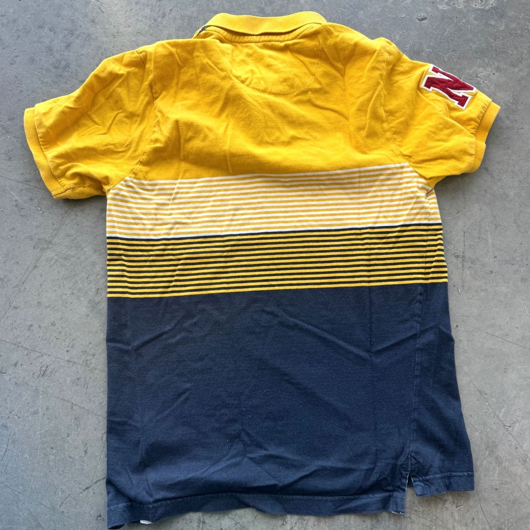 Aeropostale VINTAGE Aeropostale Aero Jeans Polo Patchwork Striped Yellow Blue M/L Shirt Mens Yellow Size US L / EU 52-54 / 3 - 2 Thumbnail