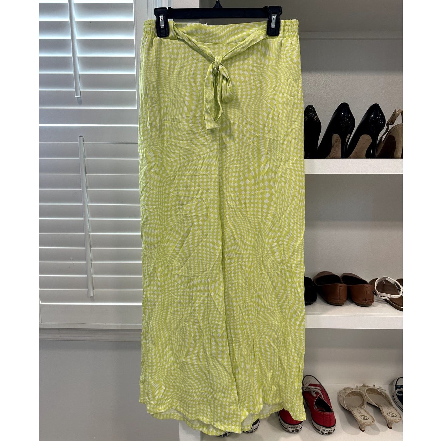 Other Open Edit Womens Green White Diamond Print Satin Pants M NWT Size 34" / US 12 / IT 48 - 2 Thumbnail