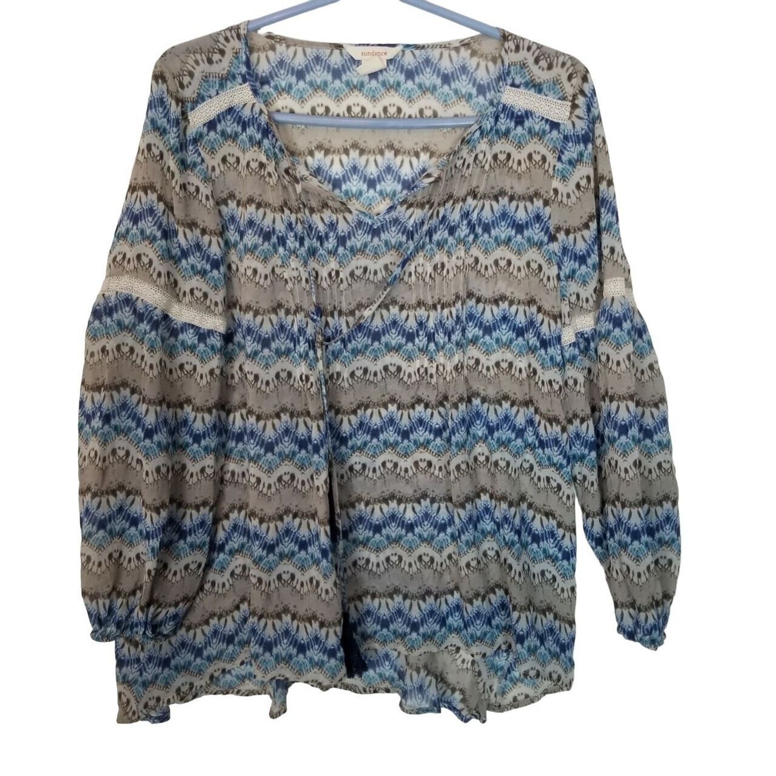 Sundry Sundance Womens Earth Meets Sky 100% Silk Boho Tasseled Size L / US 10 / IT 46 - 2 Thumbnail