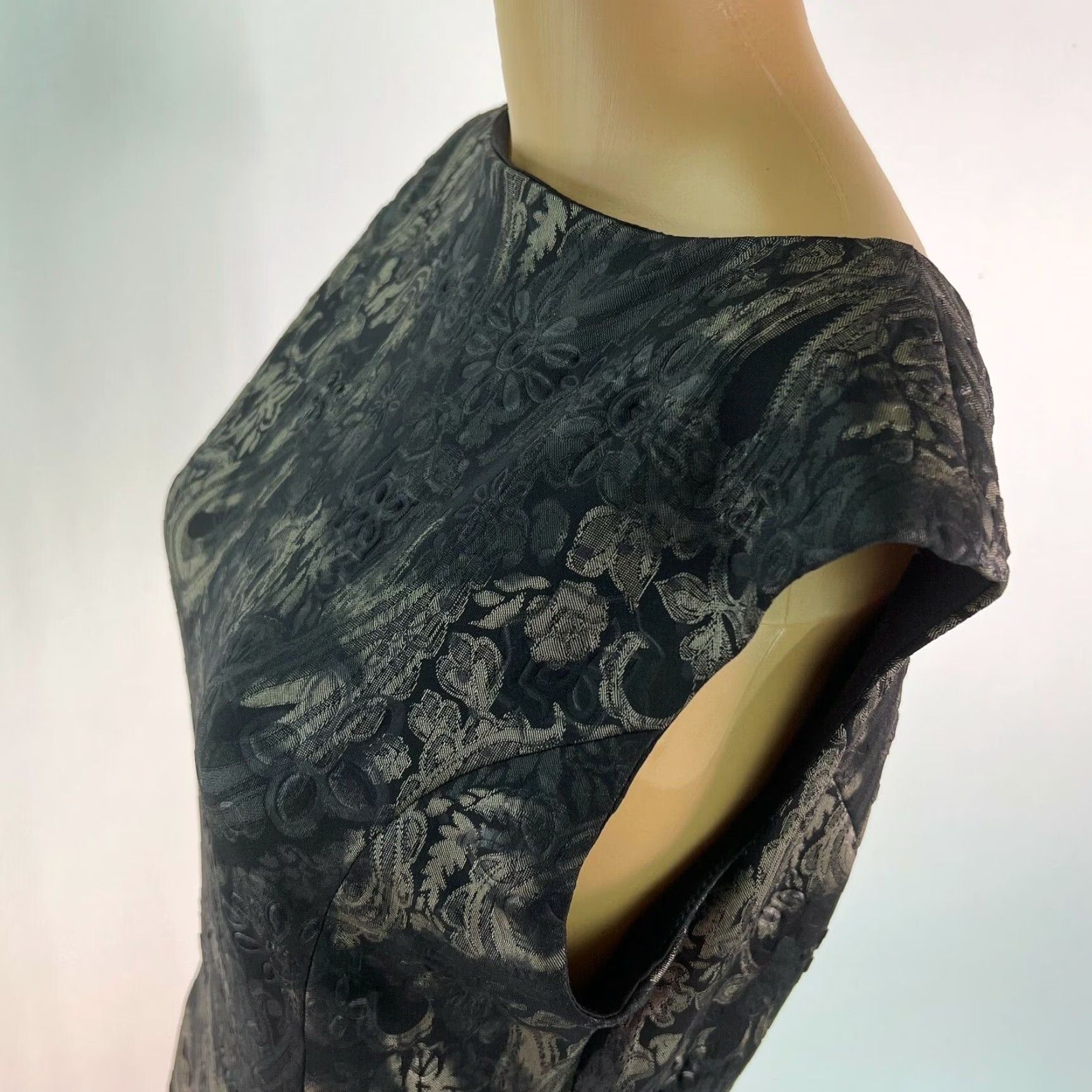 Vintage Tribal Black Midi Dress Womens Paisley Print Boat Neck Sleeveless Stretch 95% Polyester 5% Spandex M Size M / US 6-8 / IT 42-44 - 4 Thumbnail