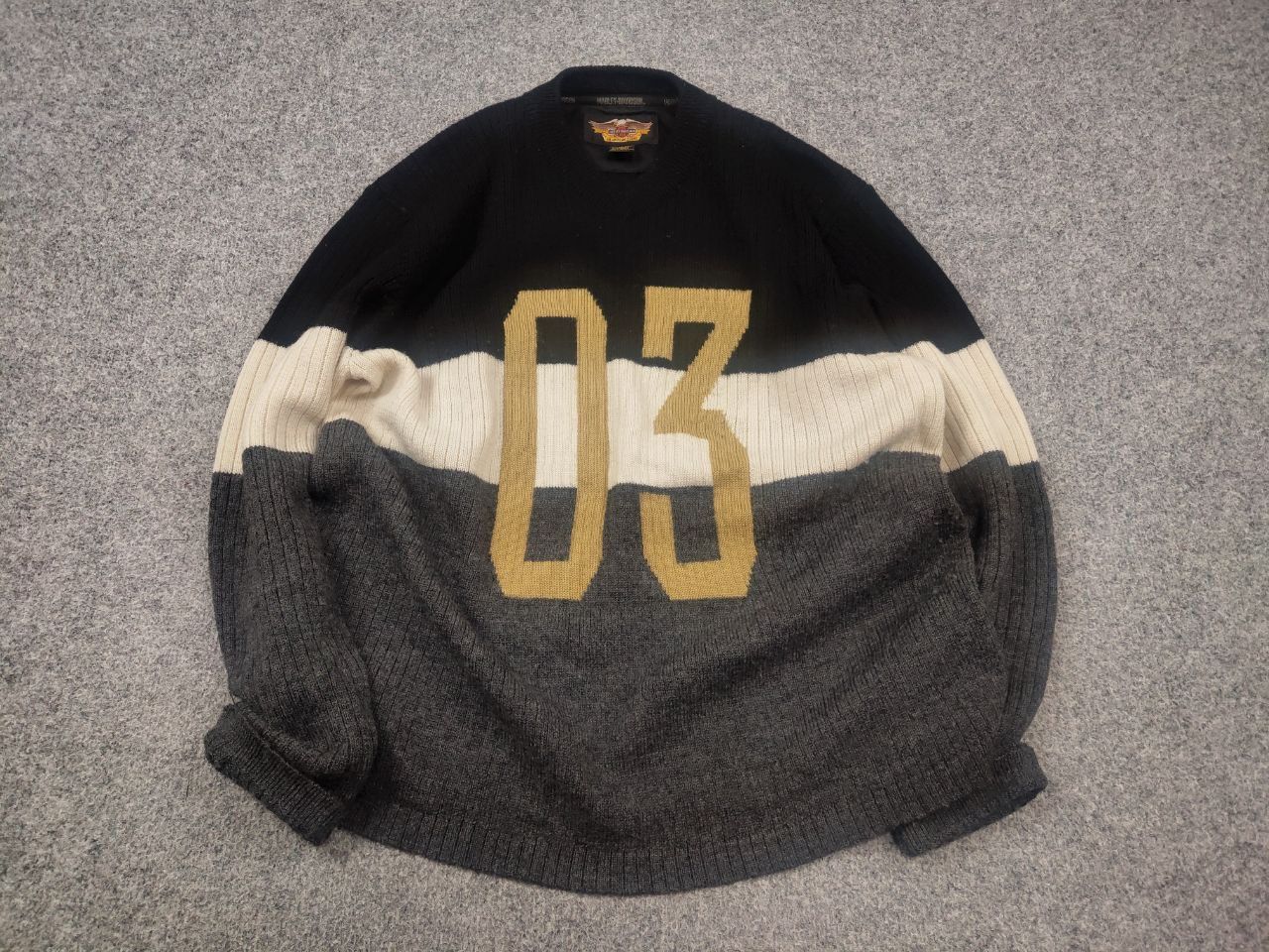 Harley Davidson Harley-Davidson Vintage Knit Sweater Striped V-Neck Japan Size US L / EU 52-54 / 3 - 3 Thumbnail