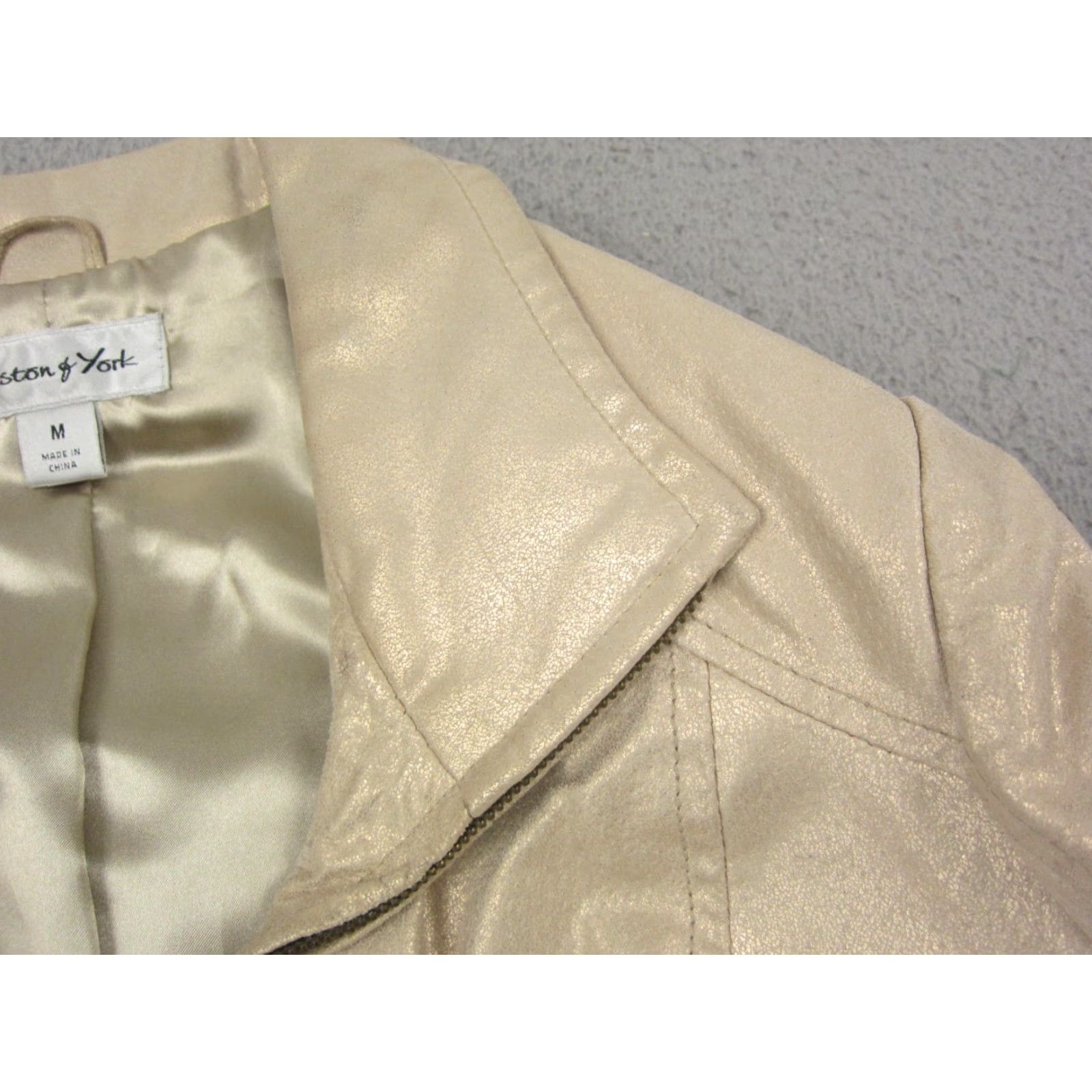 Preston & York VINTAGE Preston & York Leather Jacket Womens M Gold Metallic Shiny 90s Full Zip Classic 80s 90s Mens Womens Girls Boys Size M / US 6-8 / IT 42-44 - 7 Thumbnail
