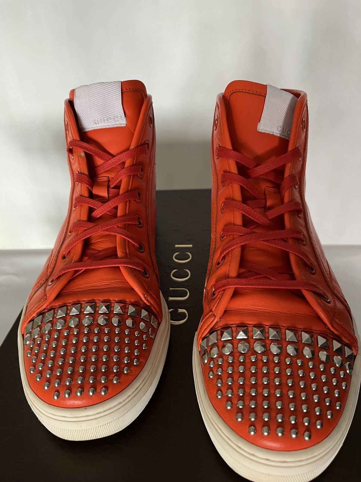 Gucci GUCCI WOMEN ORANGE SNEAKERS LEATHER HIGH TOP TRAINERS SHOES Size US 6.5 / IT 36.5 - 1 Thumbnail