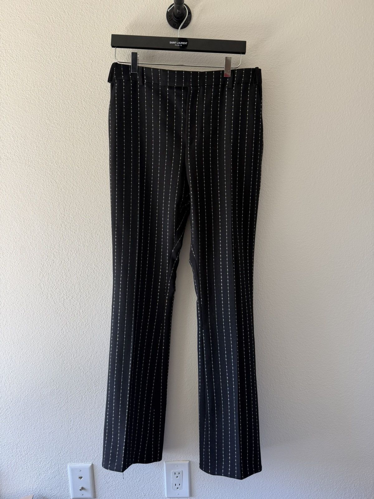 Celine $2450 Crystal Embellished Pinstripe Flared Wool Pants 48 Size US 32 / EU 48 - 2 Thumbnail
