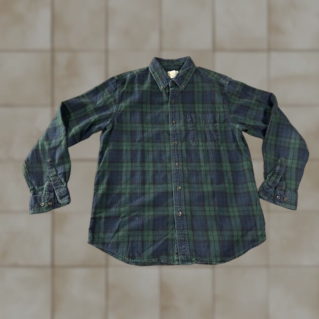 Vintage L.L.Bean Shirt Mens Medium Green Blue Plaid Flannel Button Down Traditional Fit Size US M / EU 48-50 / 2 - 1 Thumbnail