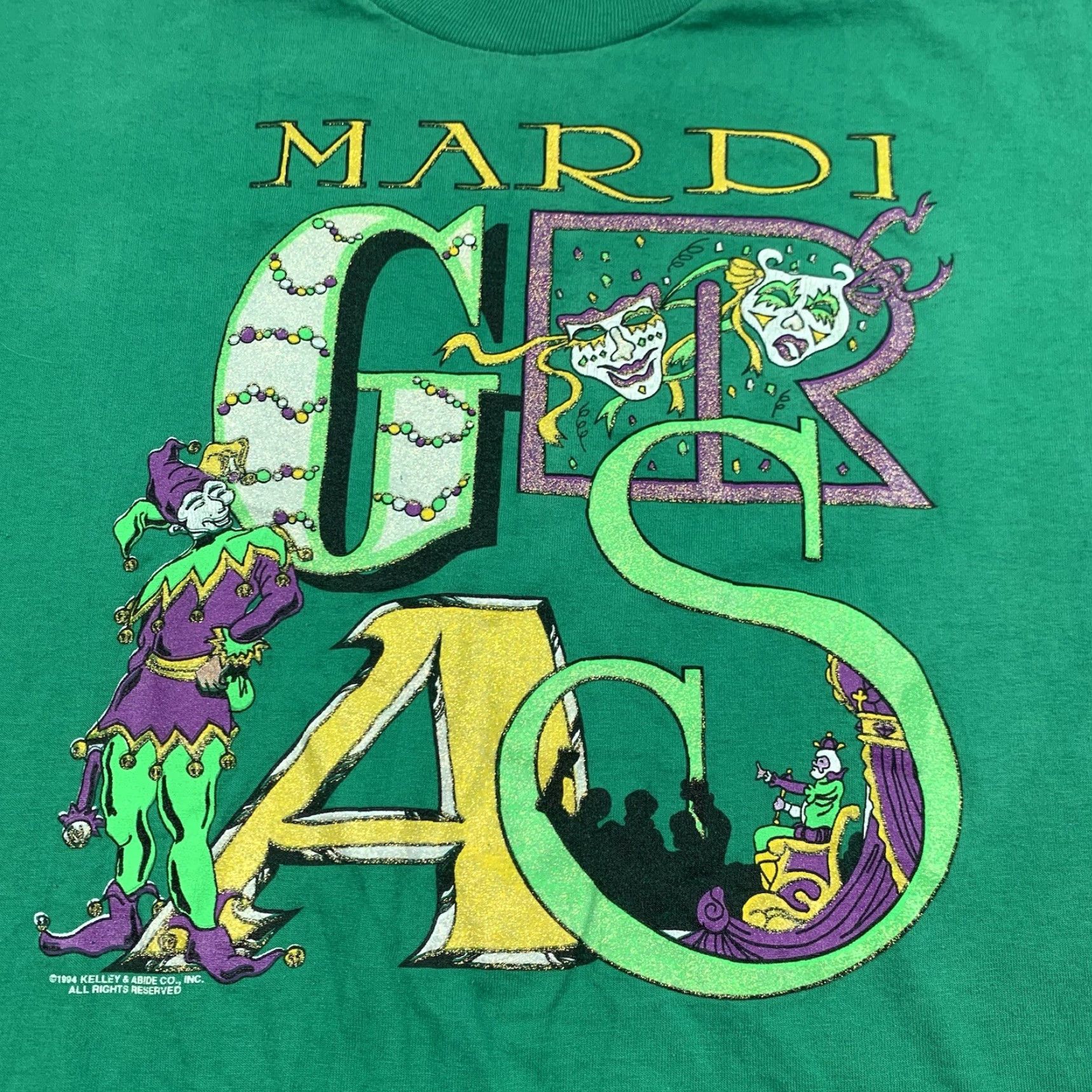 Hanes VINTAGE Mardi Gras Shirt Mens Adult L Green 90s Hanes T-Shirt Crew Neck Short Sleeve USA Size US L / EU 52-54 / 3 - 2 Thumbnail