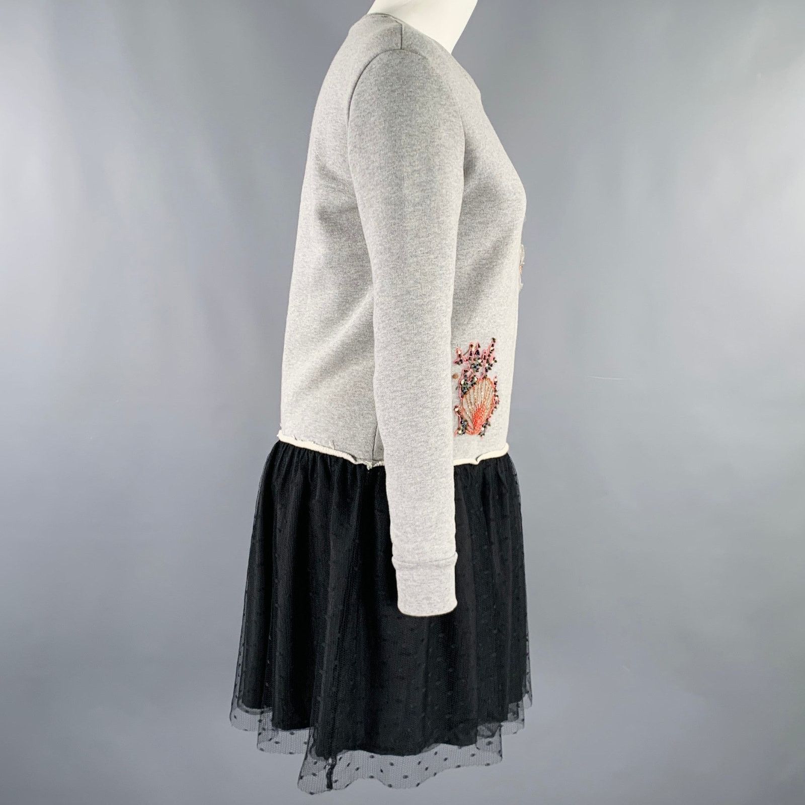 RED Valentino Size XS Grey Black Cotton Embroidered Sweatshirt Dress Size XS / US 0-2 / IT 36-38 - 4 Thumbnail